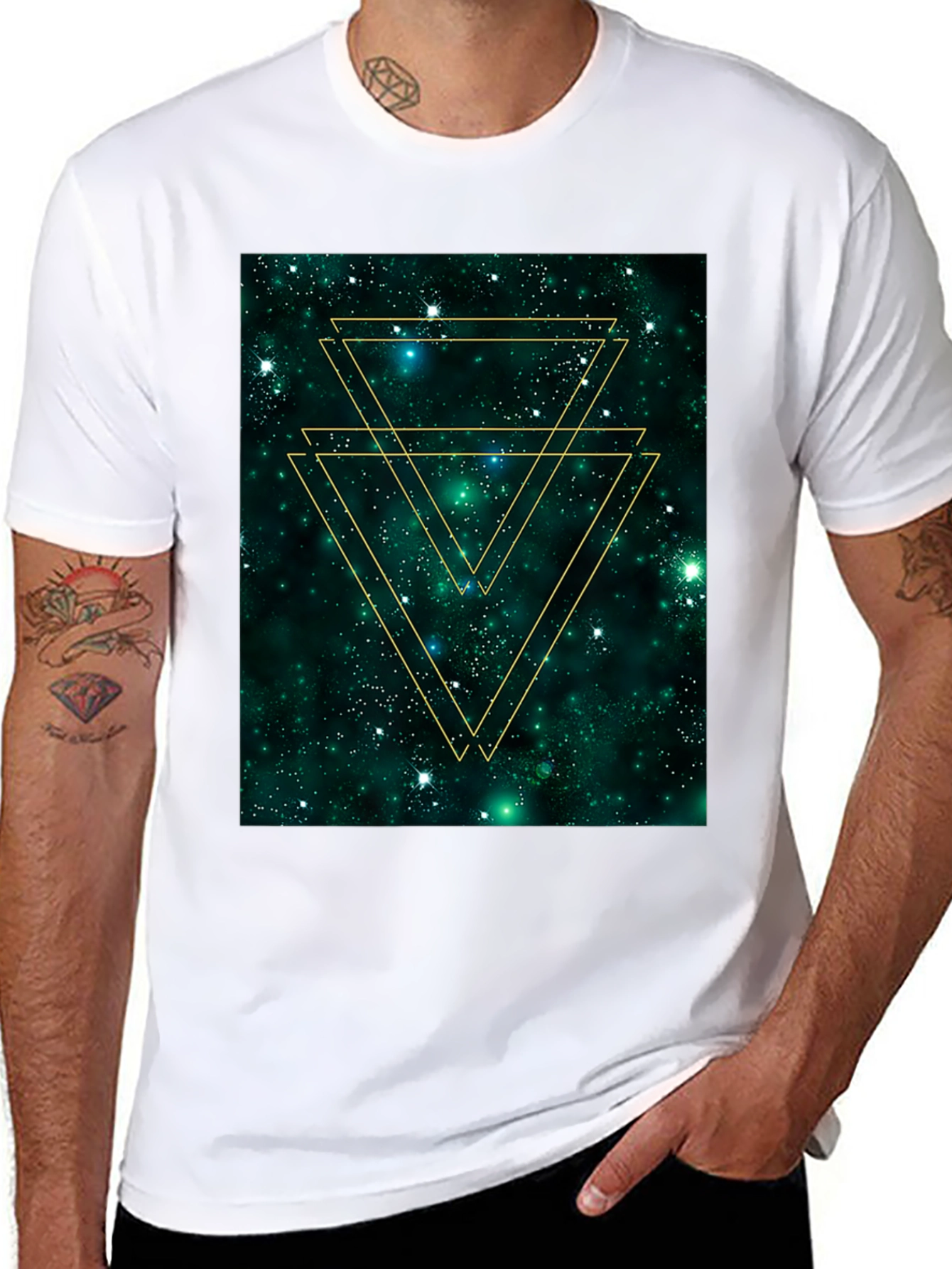 Black Geometric Galaxy Tee - Trendy Graphic Print Shirt view 8