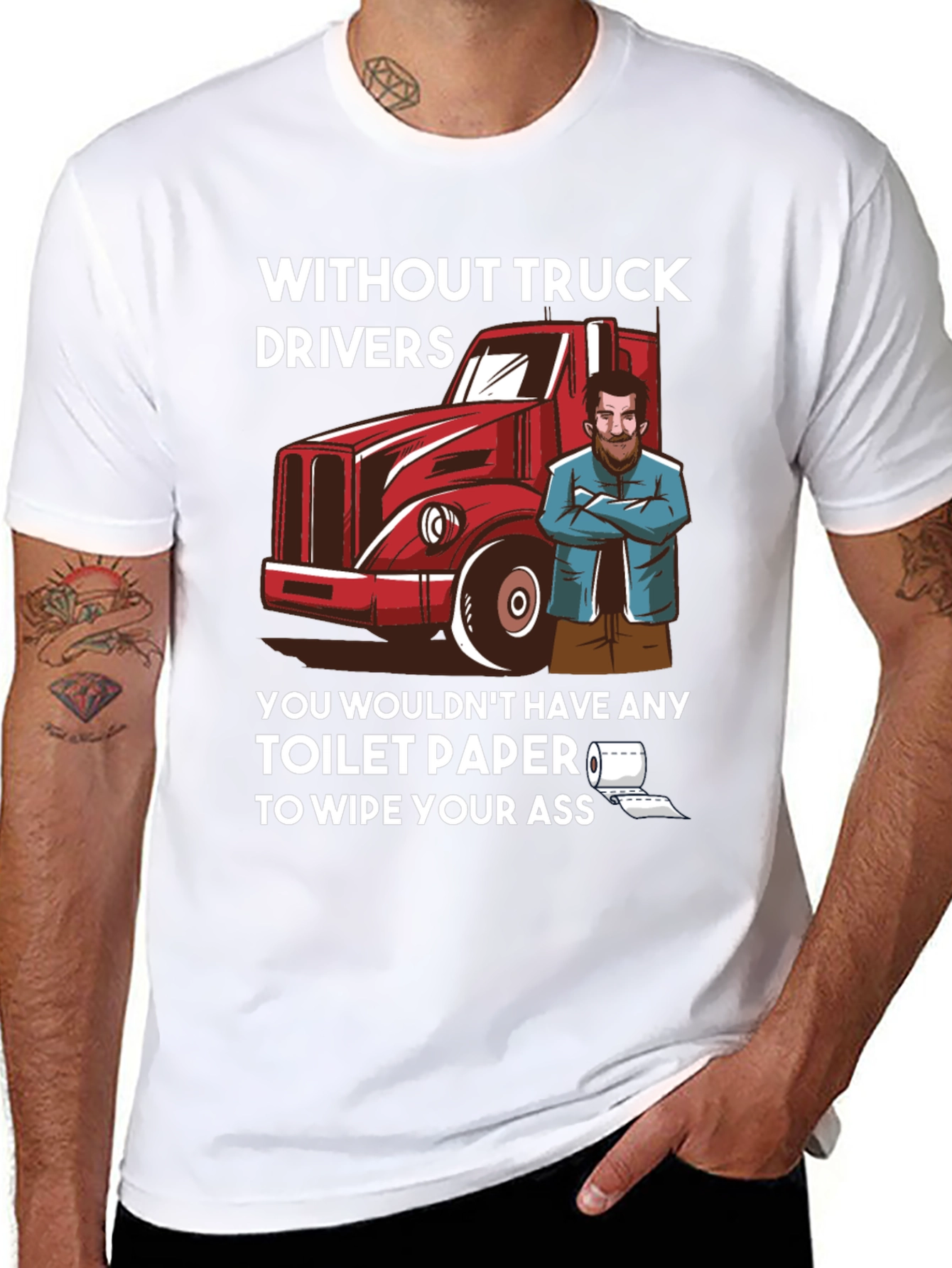 Black Truck Driver Toilet Paper Humor T-Shirt view 8