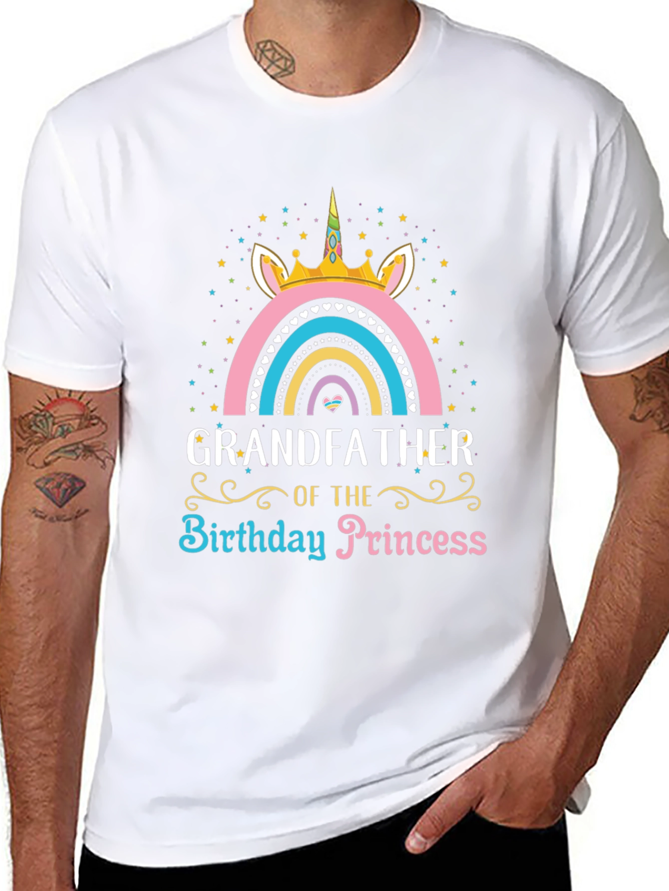 Black Grandfather of the Birthday Princess Unicorn T-Shirt view 8
