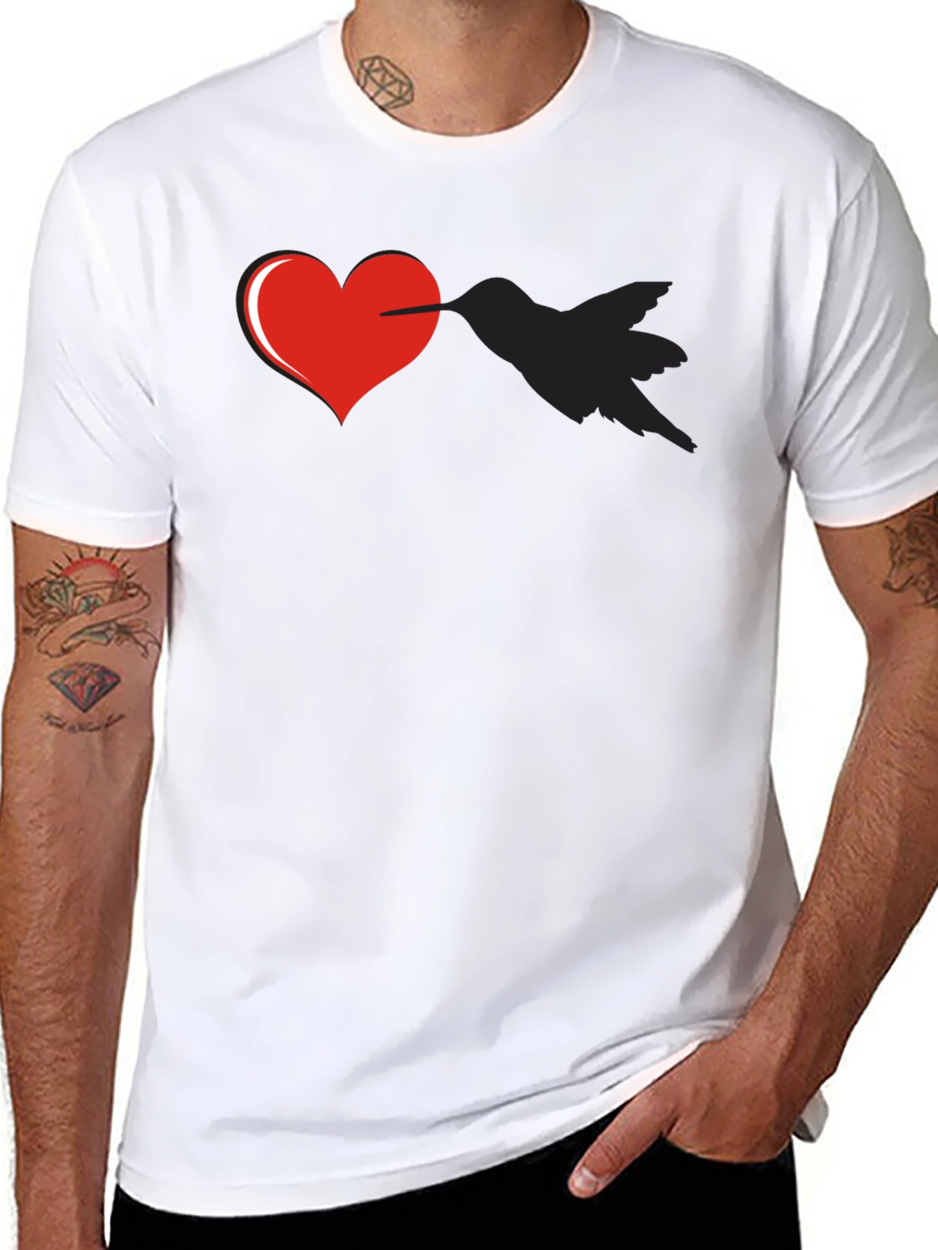 Black Heart Pierced By Hummingbird Graphic Tee view 8