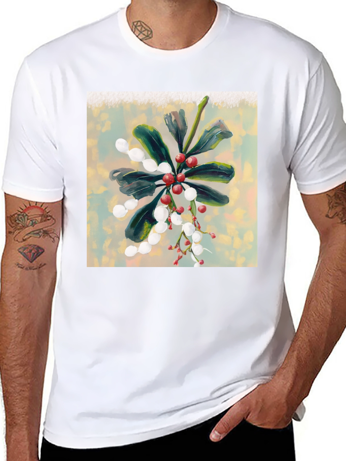 Black Botanical Berry Art Print Tee view 8