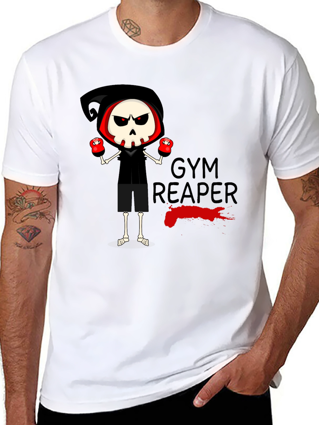 Black Gym Reaper Graphic Tee - Skeleton Boxer Design view 8