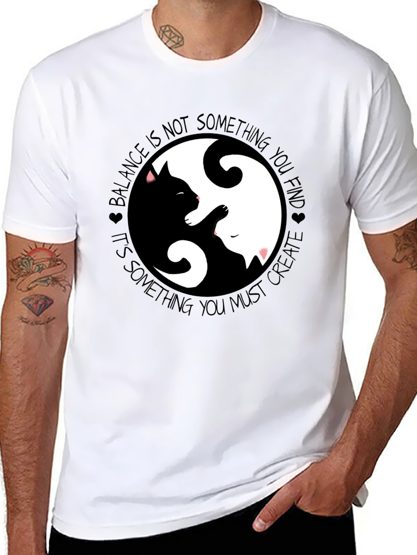 Black Yin Yang Cats Graphic T-Shirt Balance and Harmony view 8