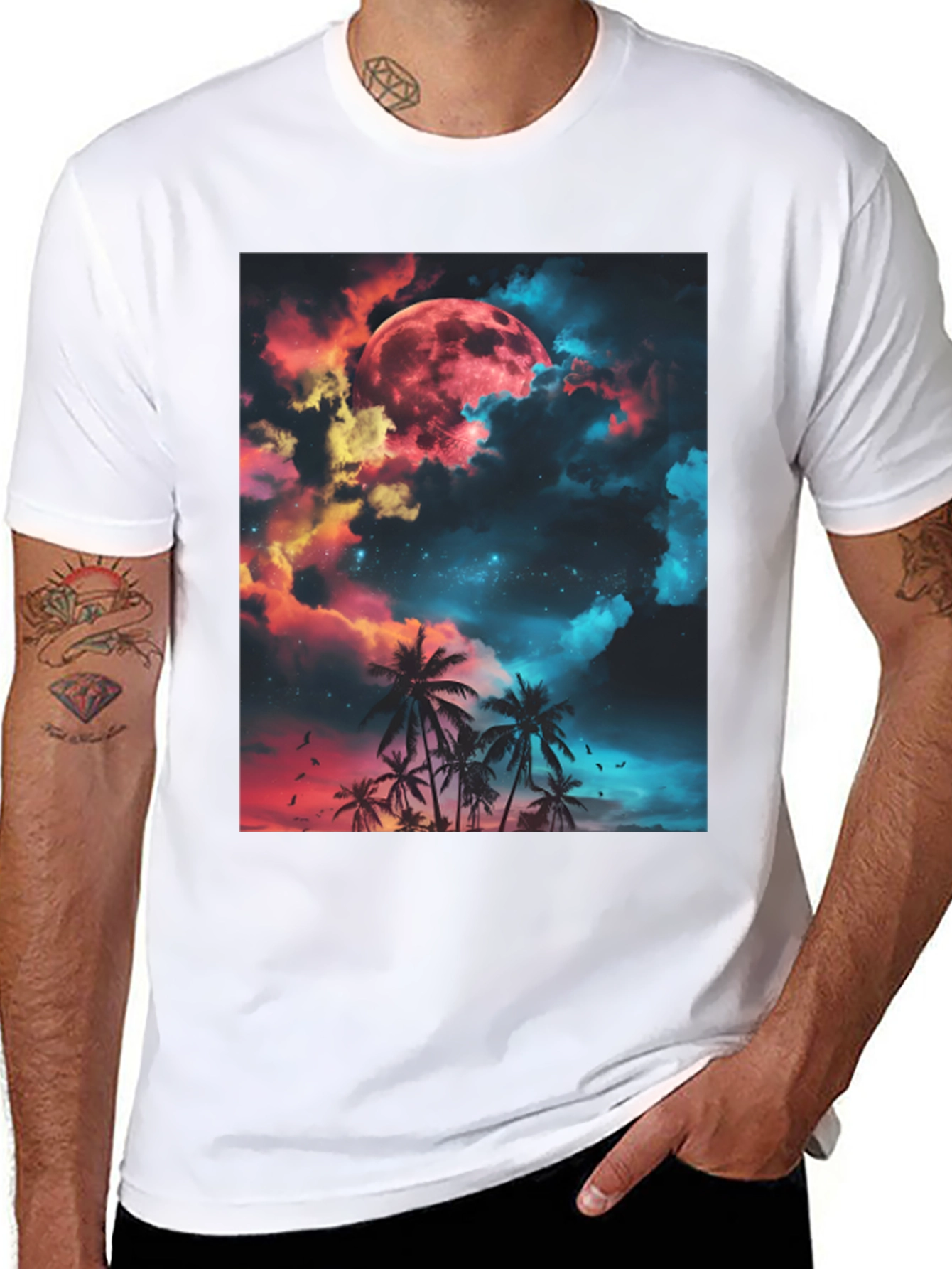 Black Tropical Moon Graphic T-Shirt view 8
