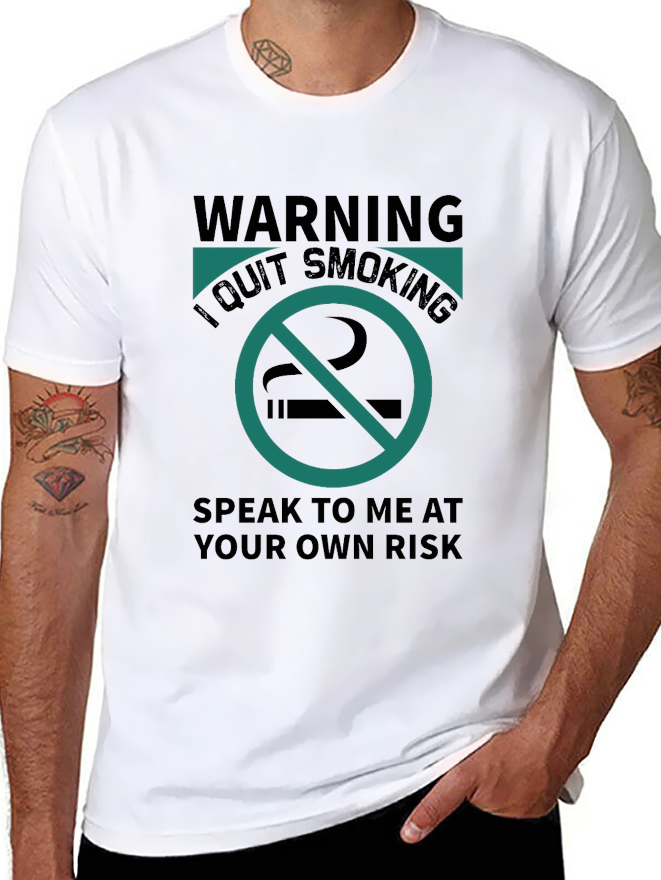 Black Warning I Quit Smoking Black T-Shirt view 8