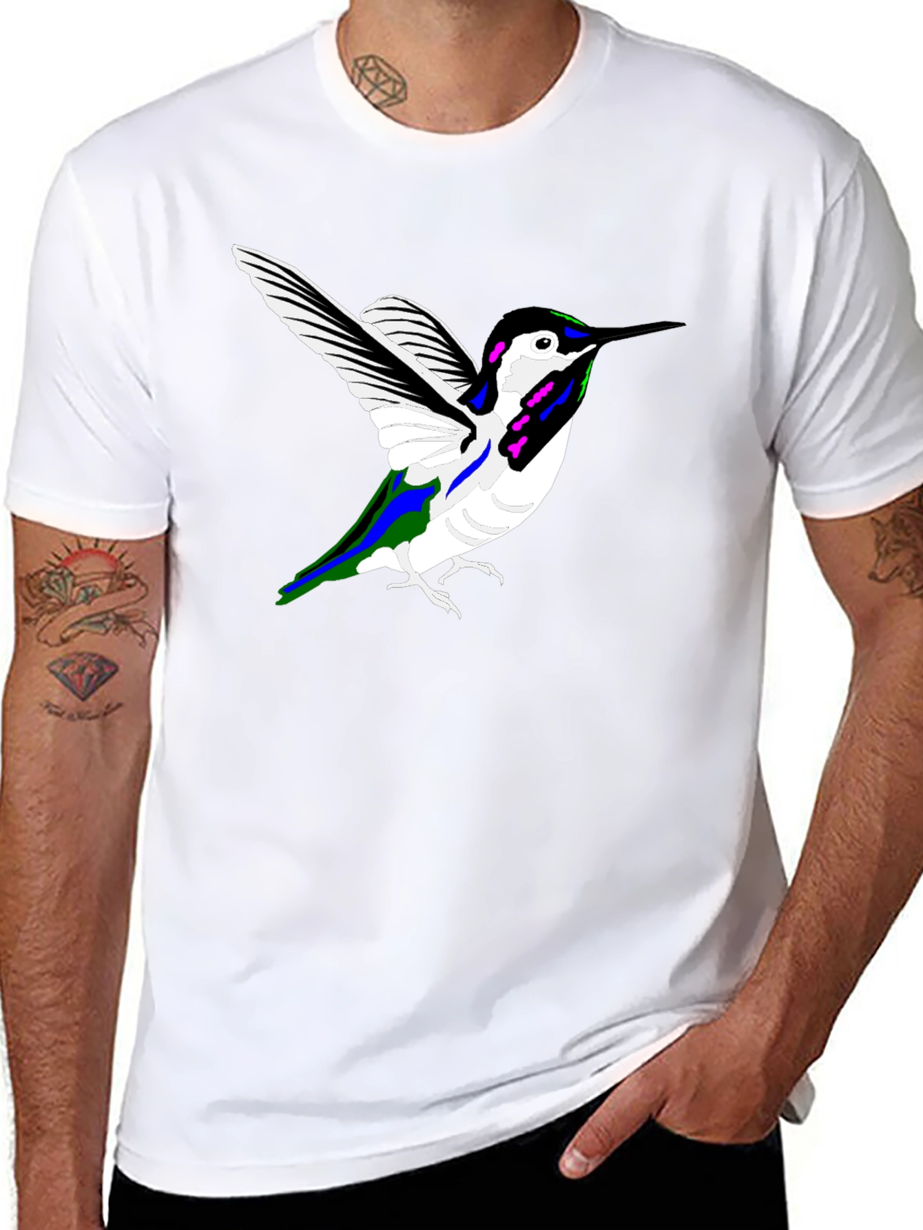 Black Hummingbird Graphic Tee - Black Cotton Casual Shirt view 8