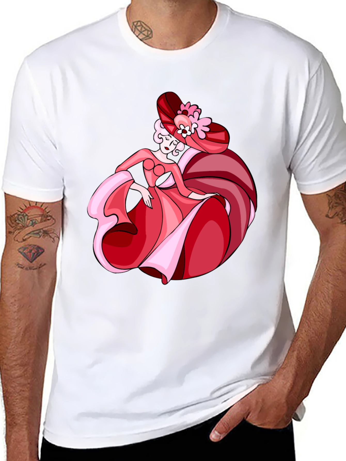 Black Elegant Lady Graphic Tee - Black Cotton T-Shirt view 8