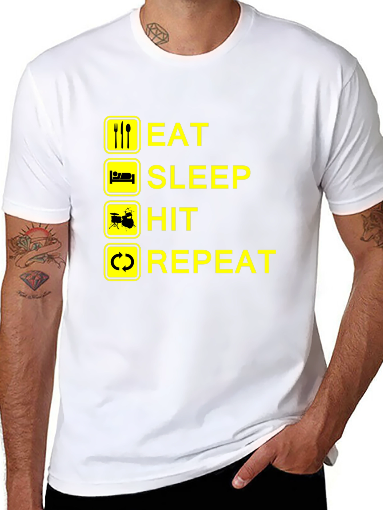 Black Eat Sleep Hit Repeat Drummer T-Shirt view 8