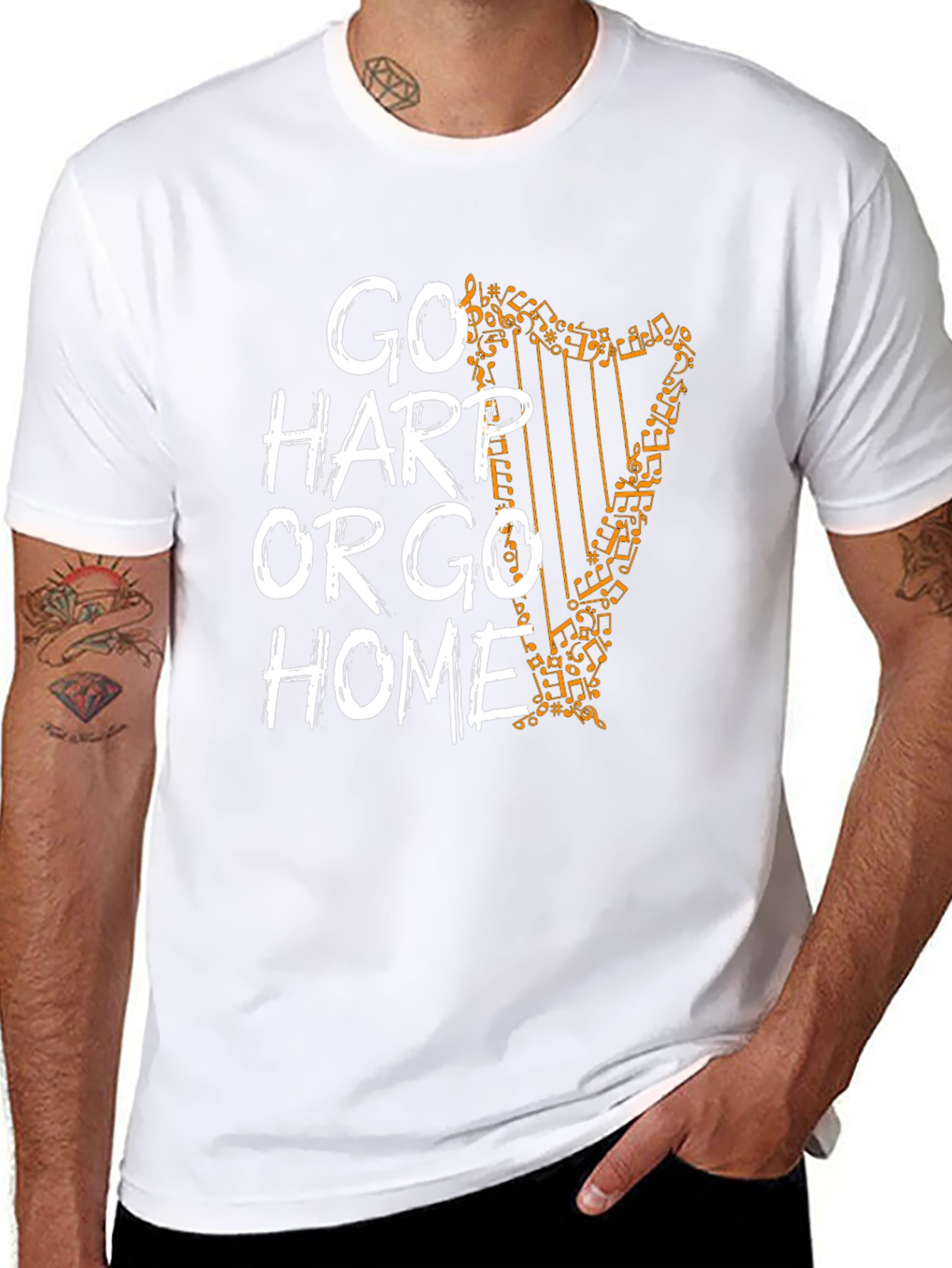 Black Go Harp or Go Home T-Shirt - Music Lover Tee view 8