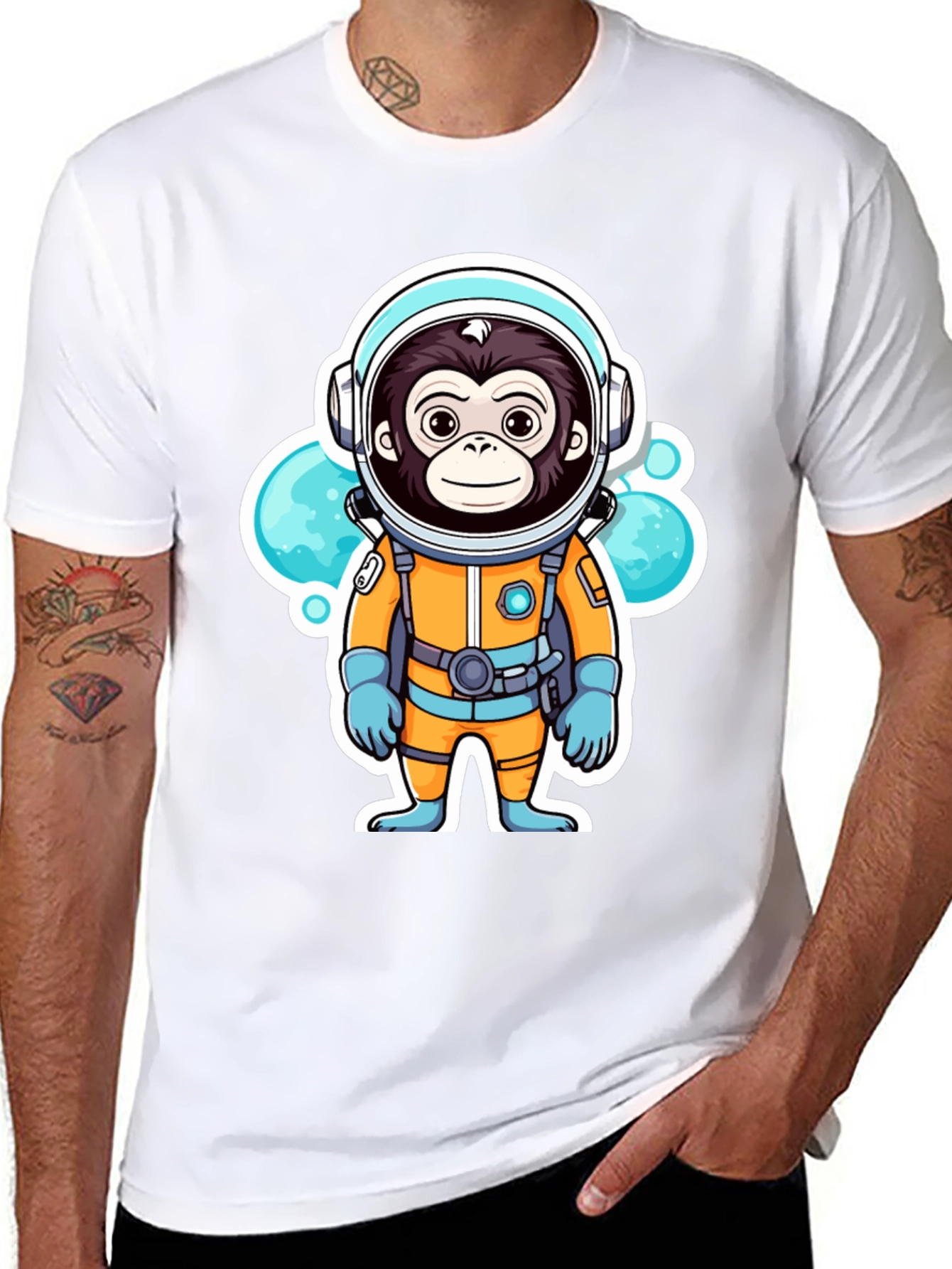 Black Monkey Astronaut T-Shirt - Space Adventure Graphic Tee view 8
