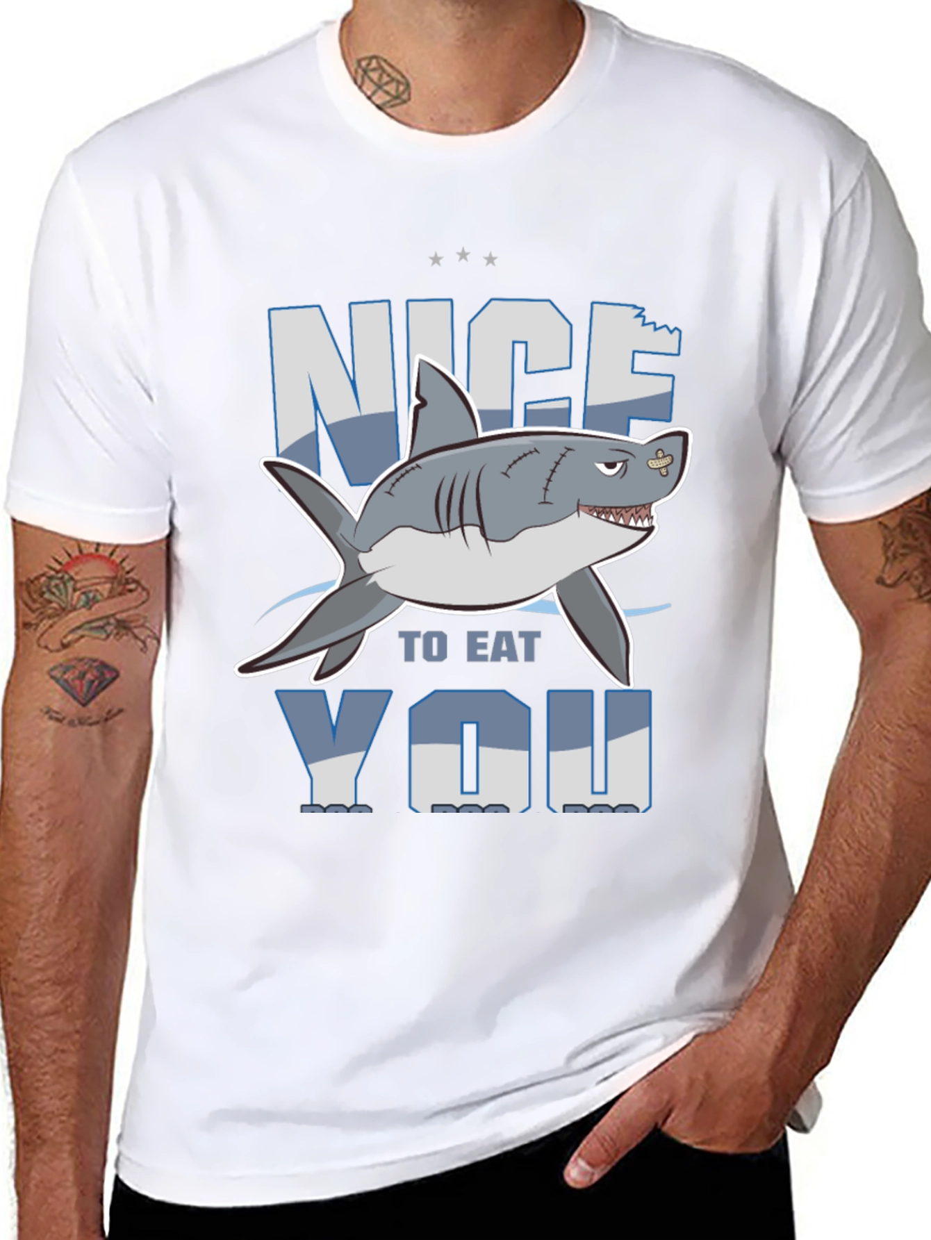 Black Nice to Eat You Shark Graphic T-Shirt view 8