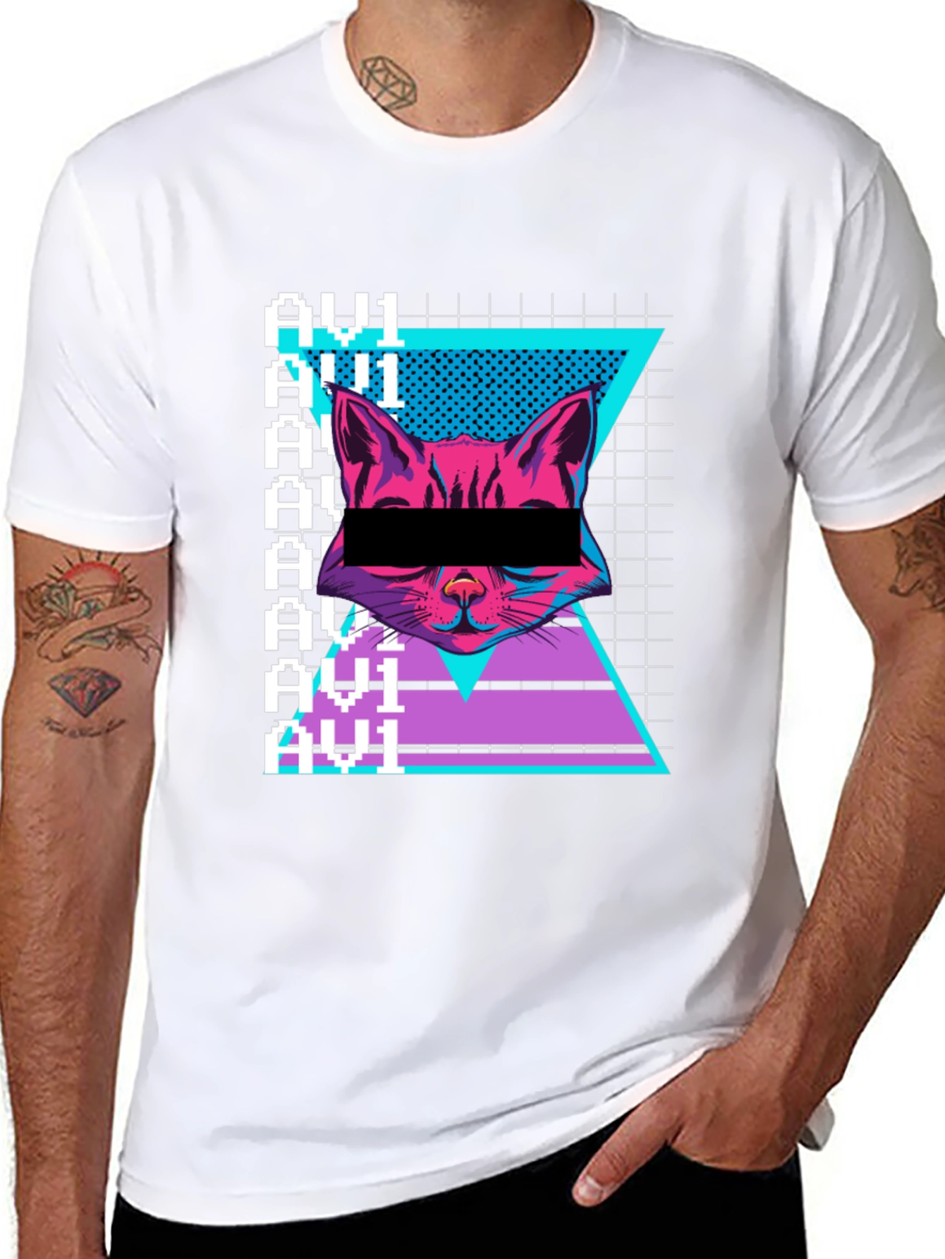 Black Cyberpunk Cat Graphic Tee - Retro Style view 8