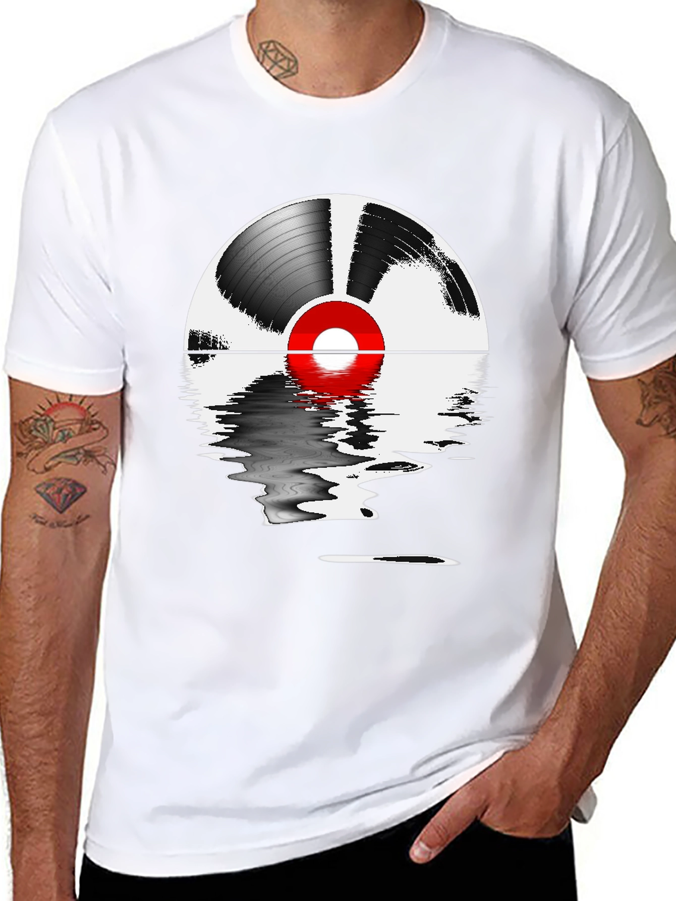 Black Vinyl Record Reflection Graphic Tee view 8