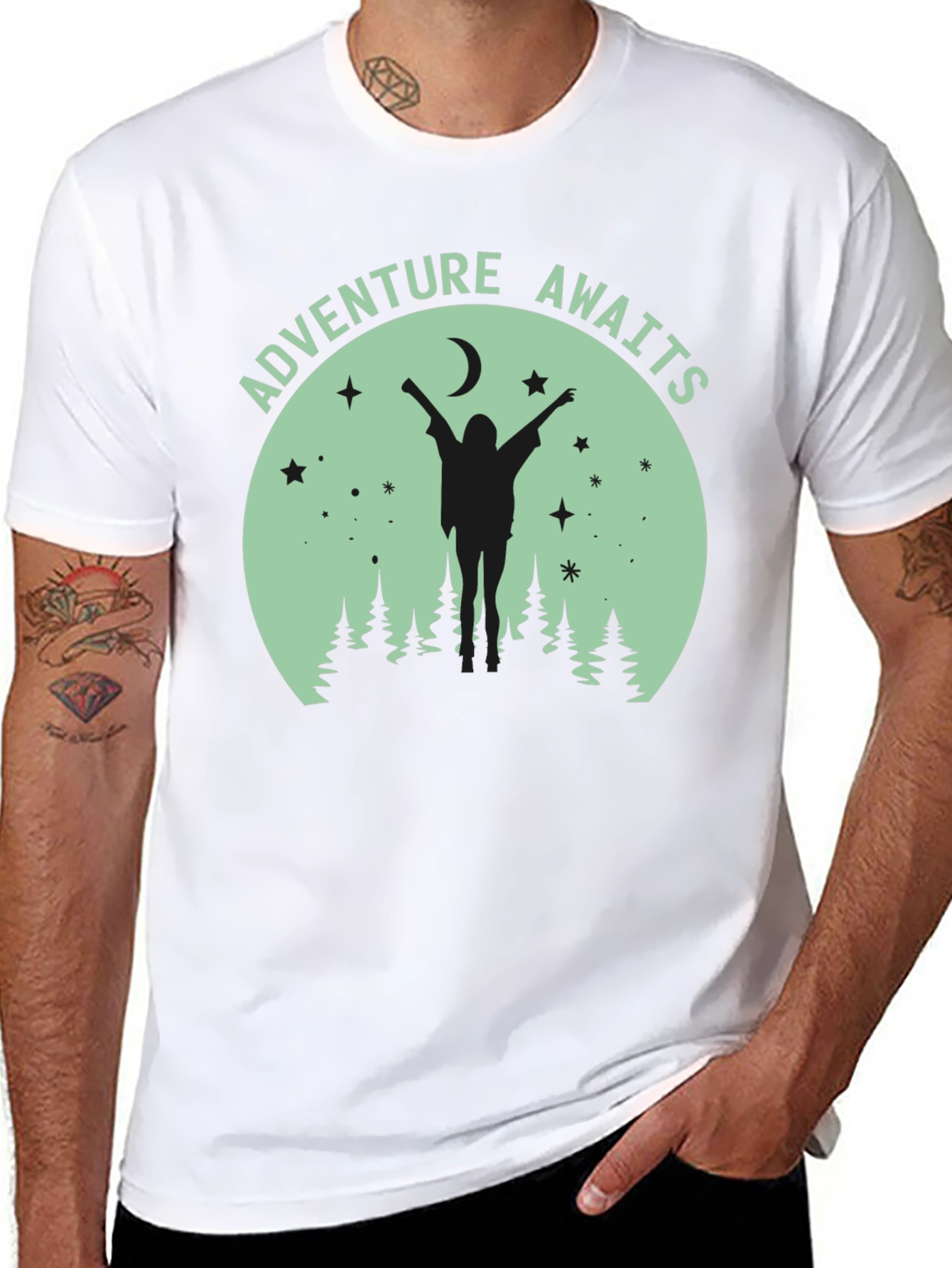 Black Adventure Awaits Graphic Tee - Unisex Black T-Shirt view 8