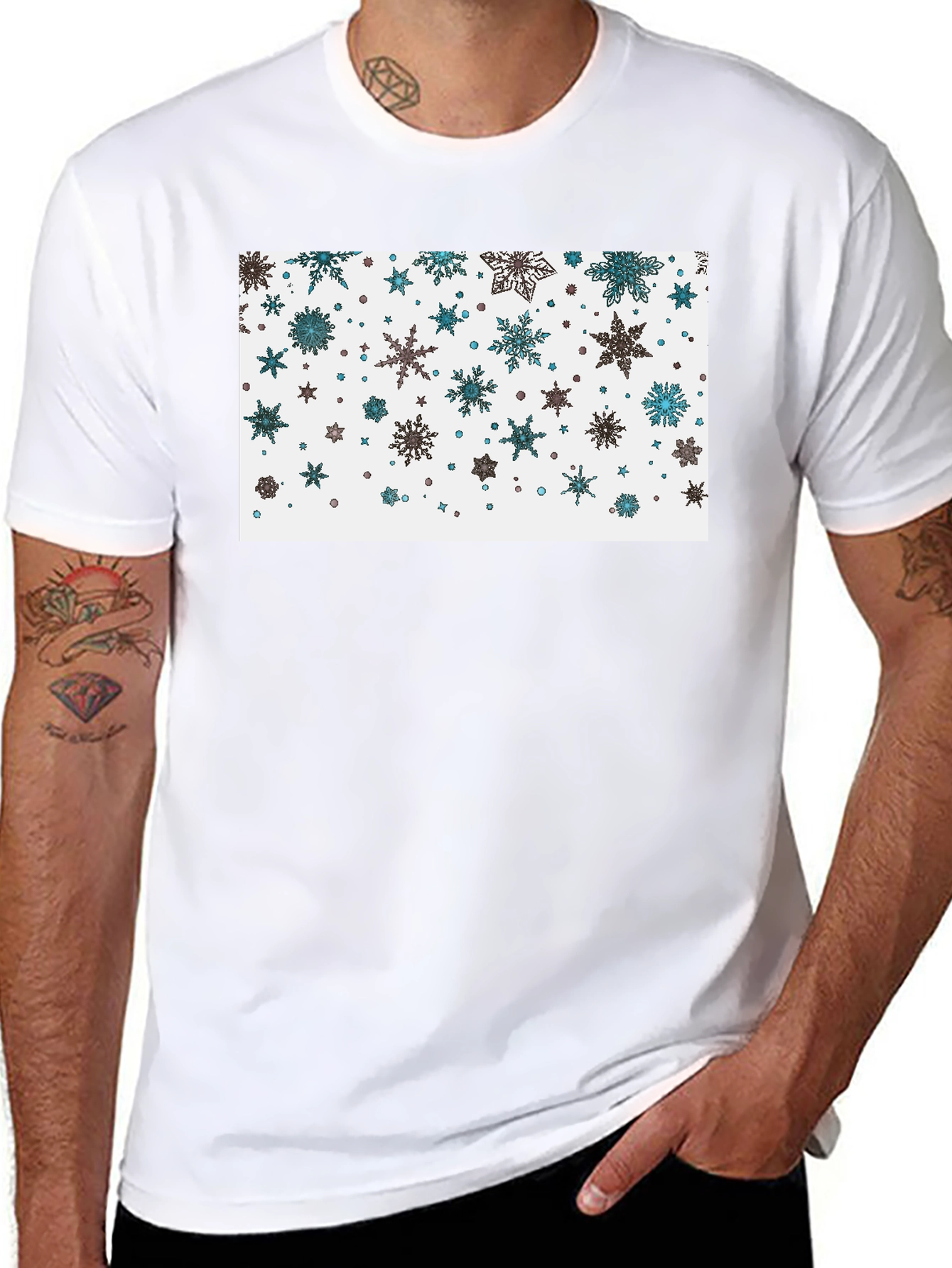 Black Snowflake Pattern Black T-Shirt view 8