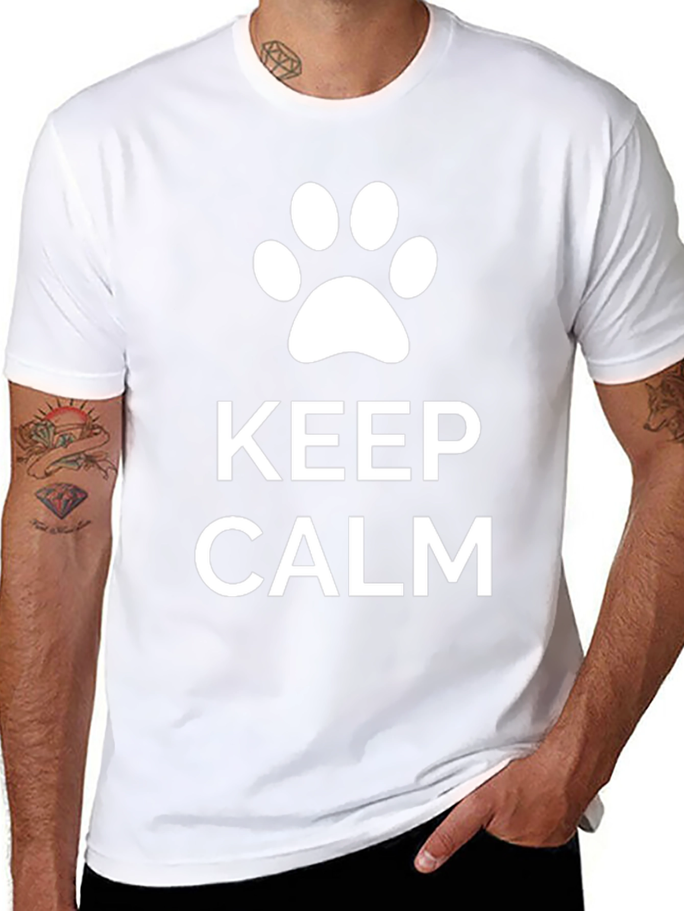 Black Keep Calm Dog Paw T-Shirt - Black Cotton Blend view 8