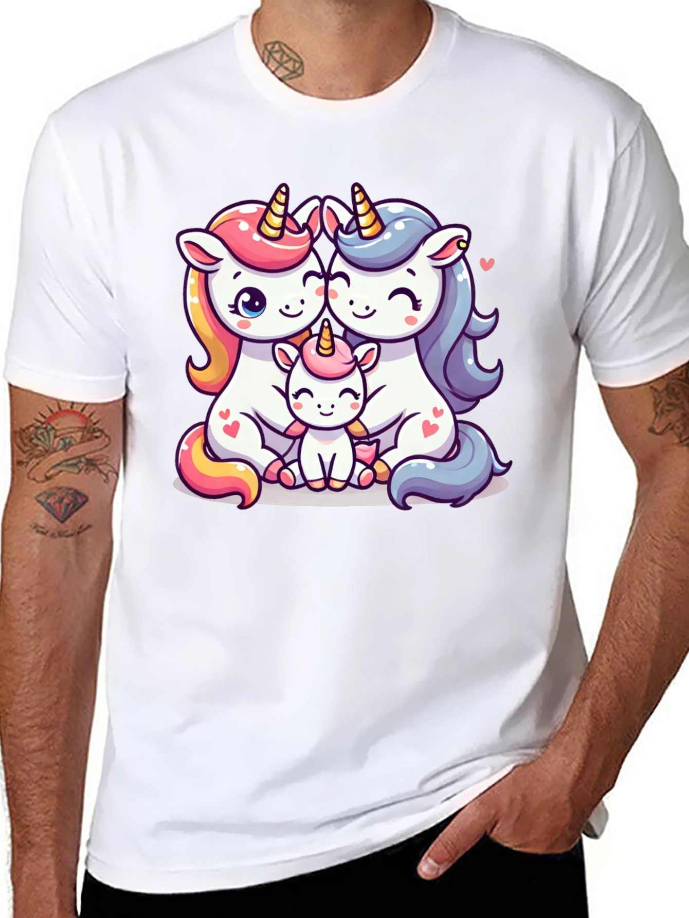 Unicorn Family Graphic Tee - Cute Cartoon Unicorns - 8