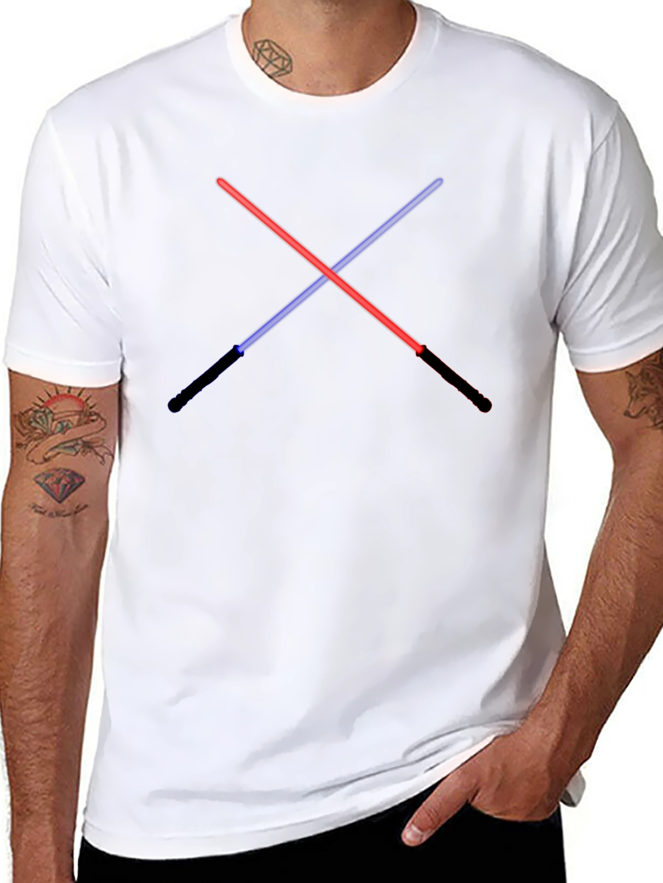 Black Crossed Lightsaber Graphic Tee - Black Cotton Blend view 8