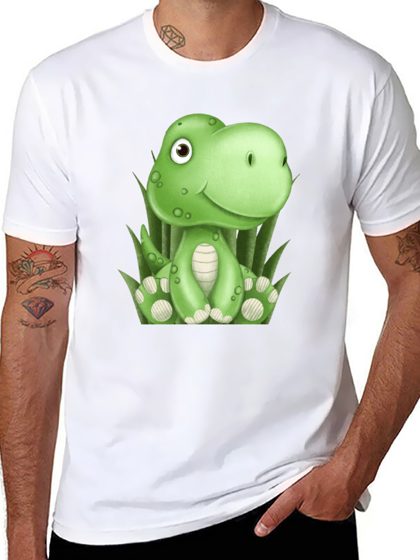 Black Cute Cartoon Dinosaur Black T-Shirt view 8