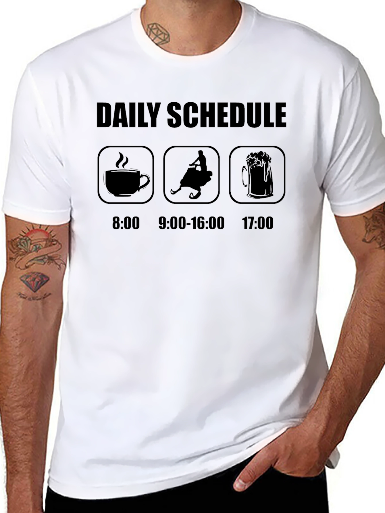 Black Daily Schedule T-Shirt: Coffee, Snowmobile, Beer view 8