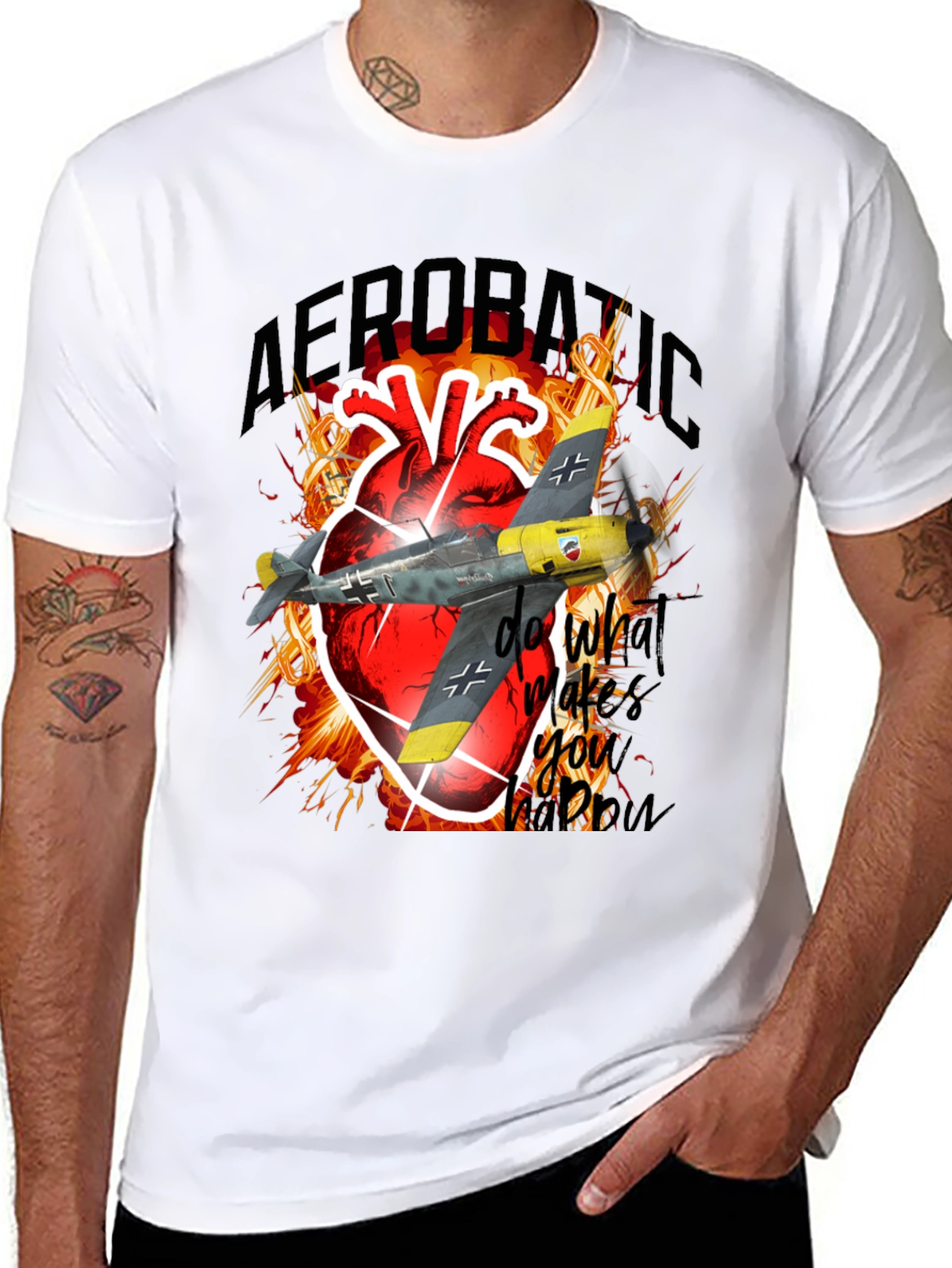 Black Aerobatic Plane Heart T-Shirt - Do What Makes You Happy view 8