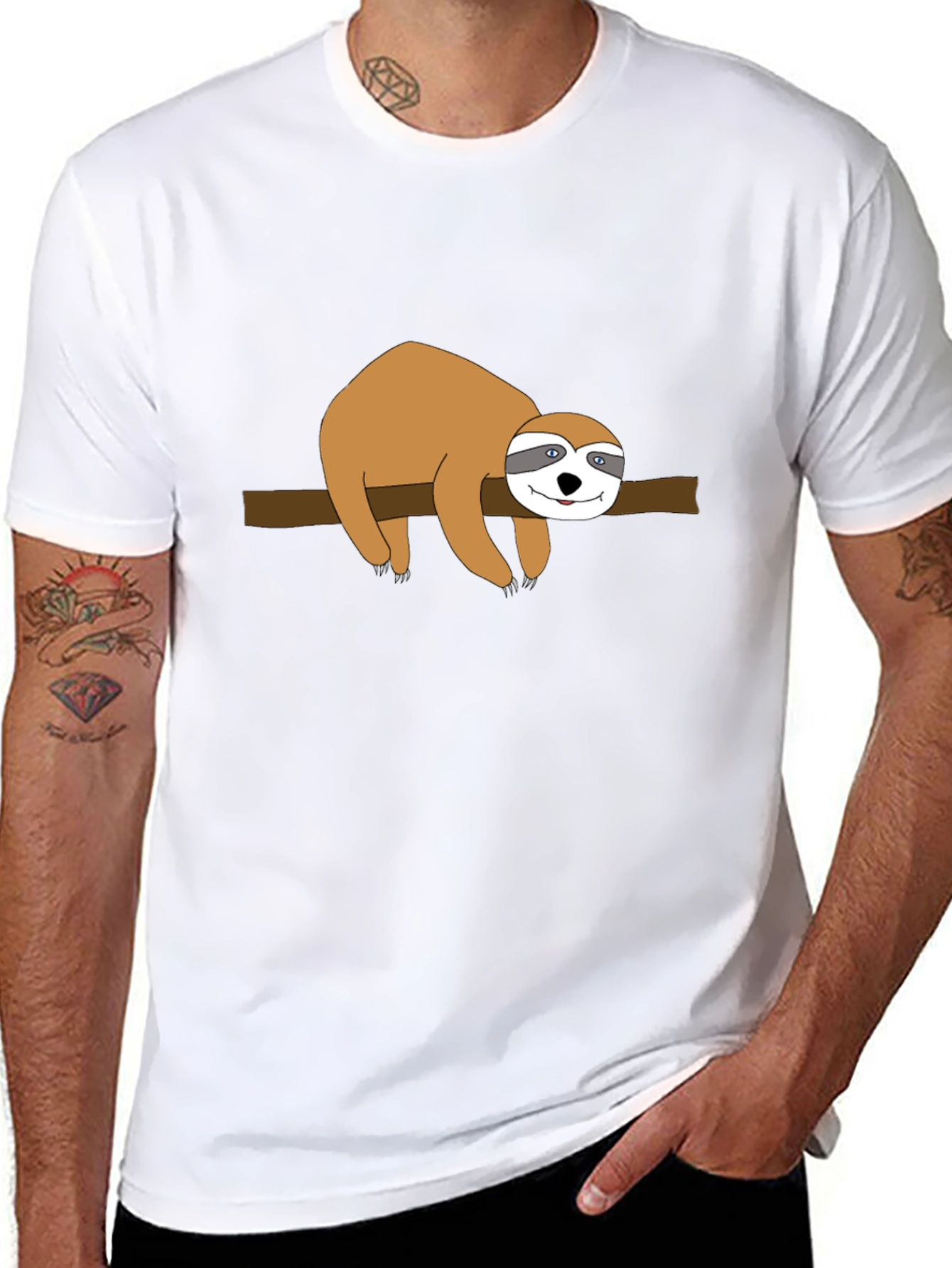 Black Sloth on Branch Graphic Tee - Black Cotton T-Shirt view 8
