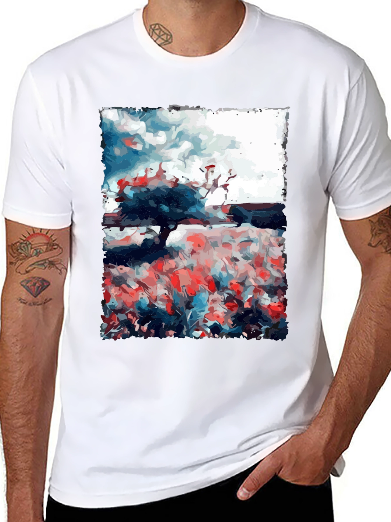 Abstract Landscape Print Tee - Stylish Graphic T-Shirt - 8