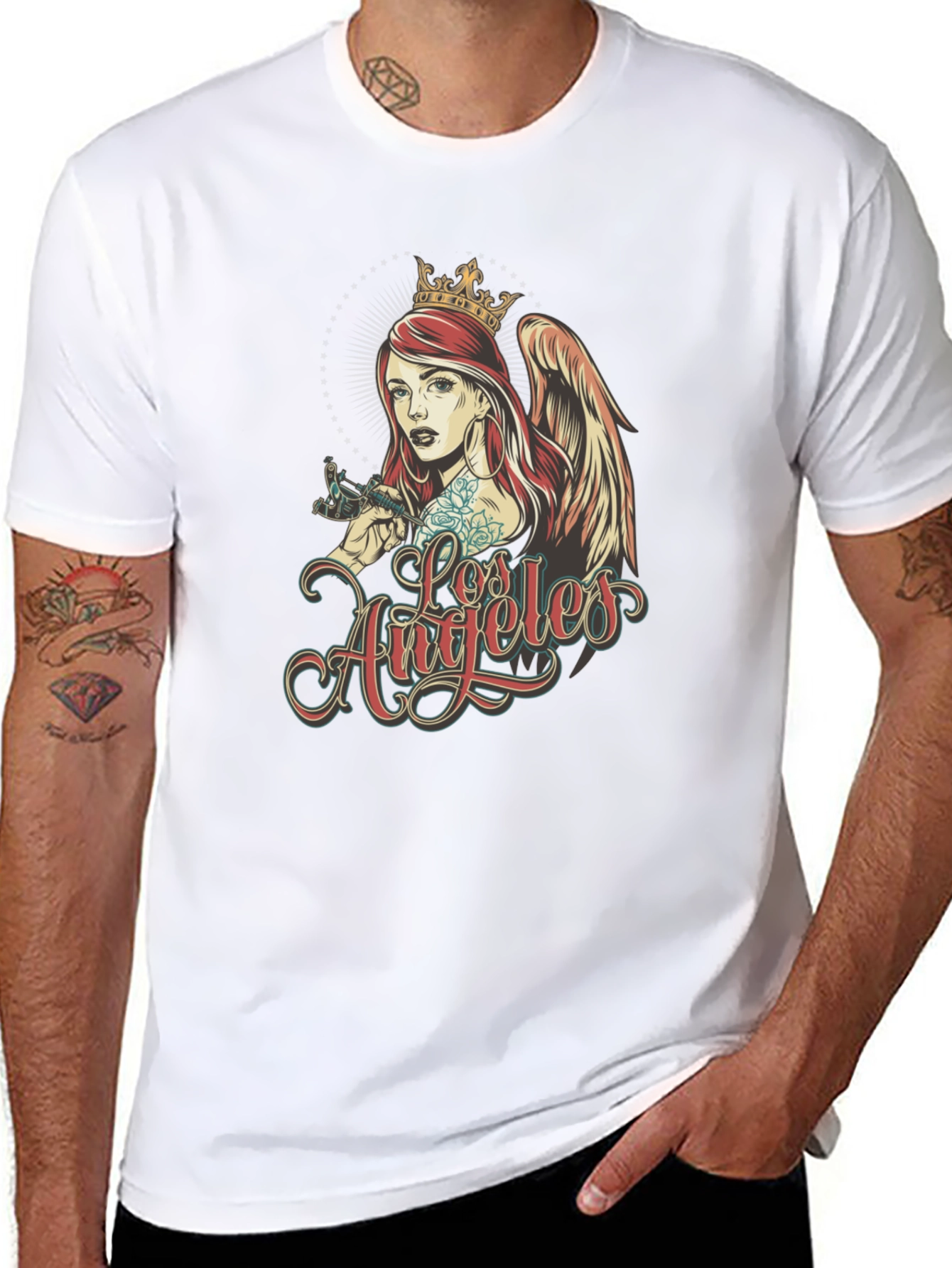 Black Los Angeles Angel Tattoo Artist Graphic T-Shirt view 8