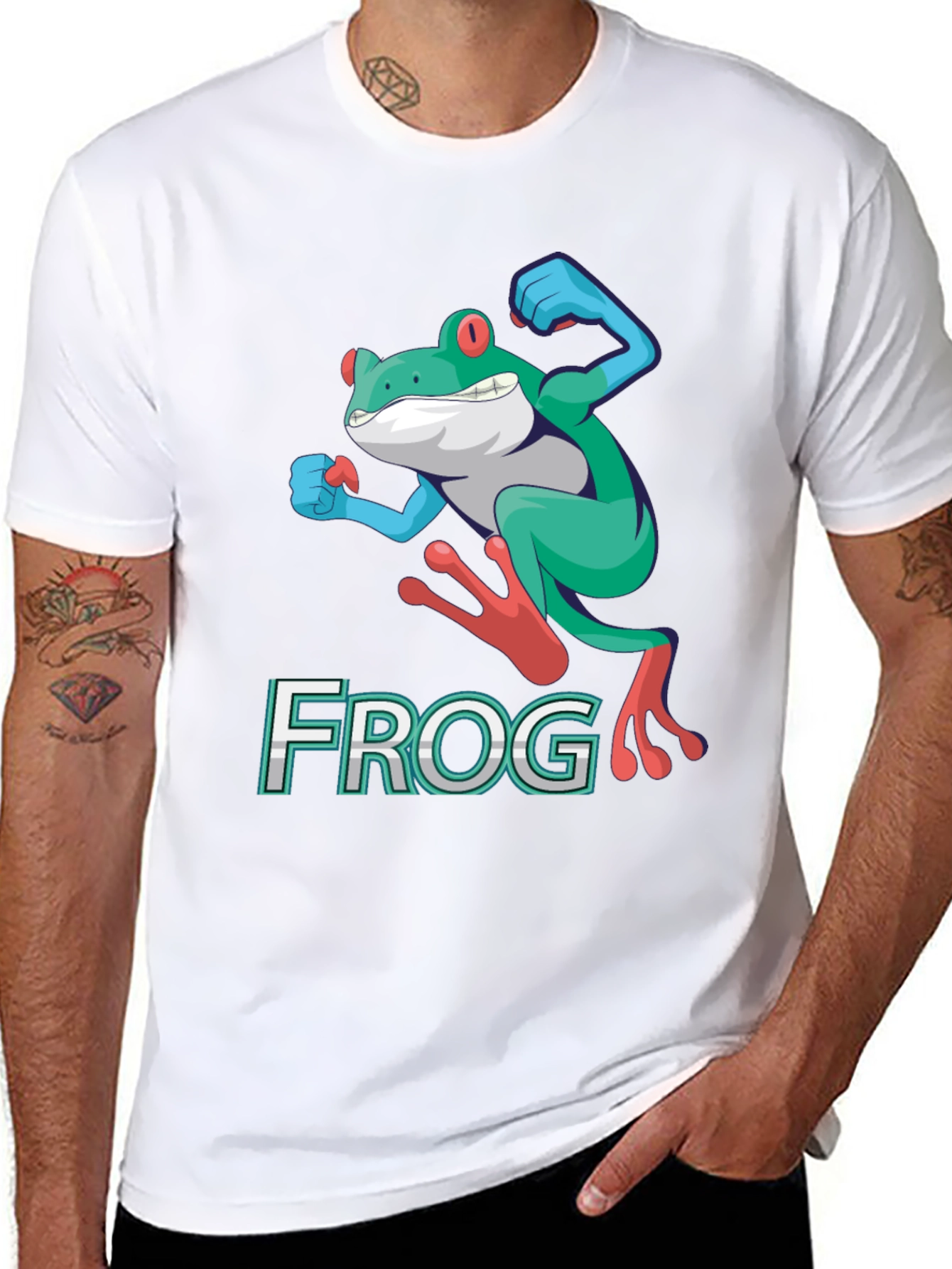 Black Funny Frog Graphic T-Shirt - Cartoon Leap Design view 8