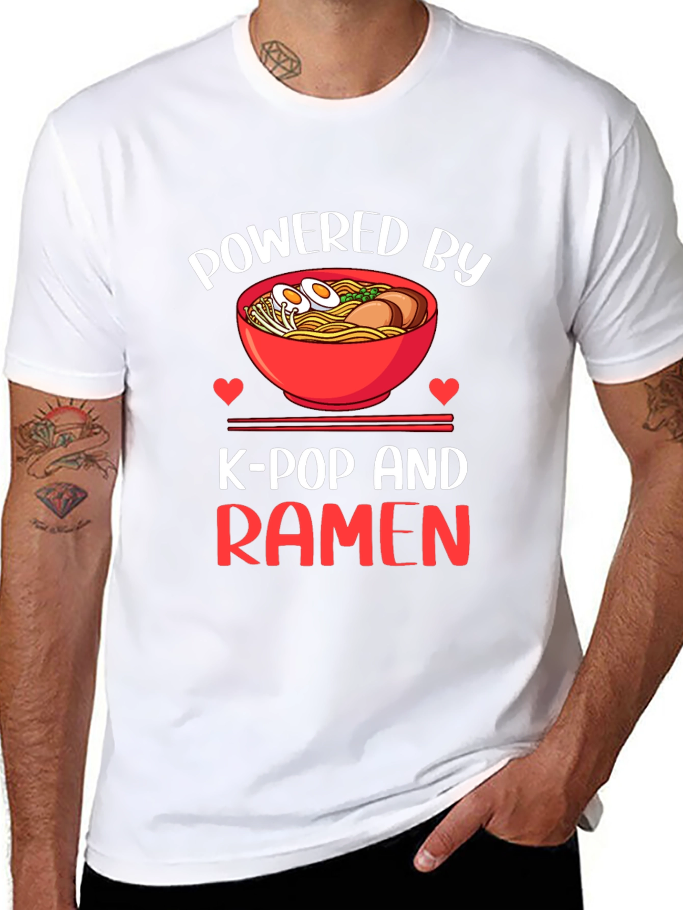 Black Powered by K-Pop and Ramen Graphic T-Shirt view 8