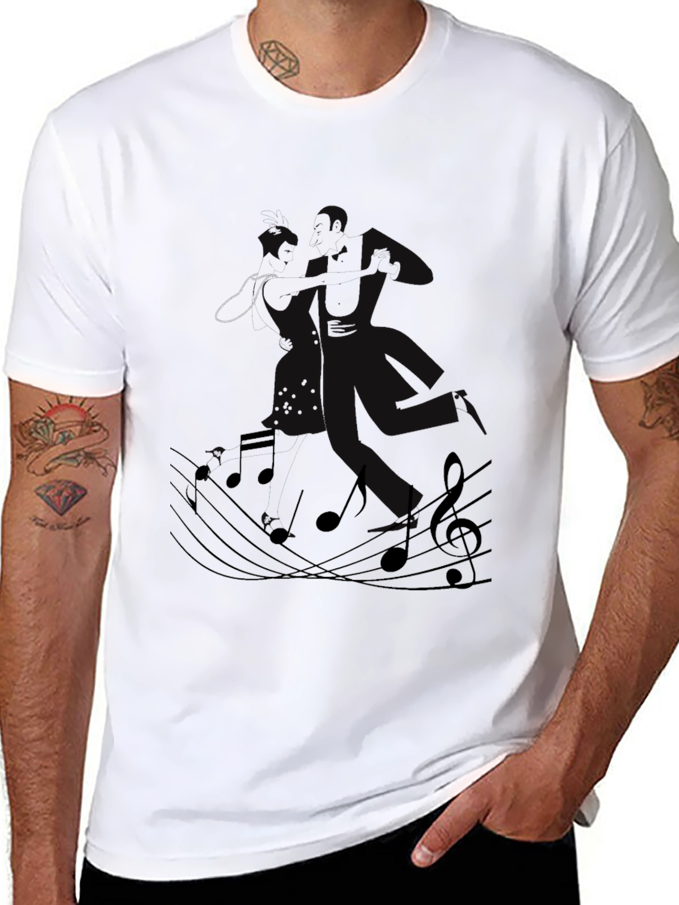 Black Musical Notes Black Graphic Tee view 8