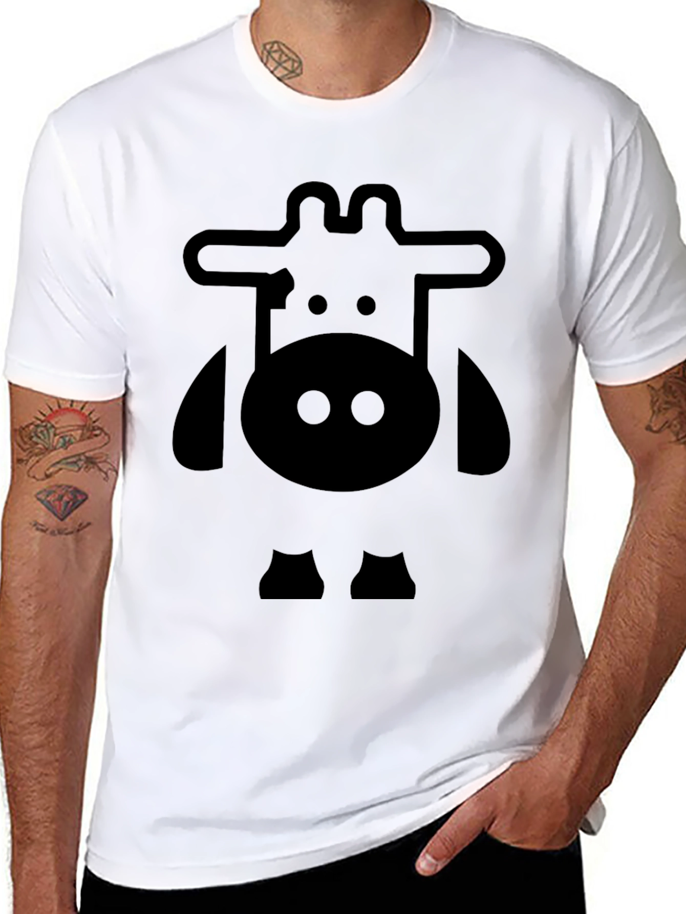 Black Cartoon Cow Graphic Tee - Black view 8