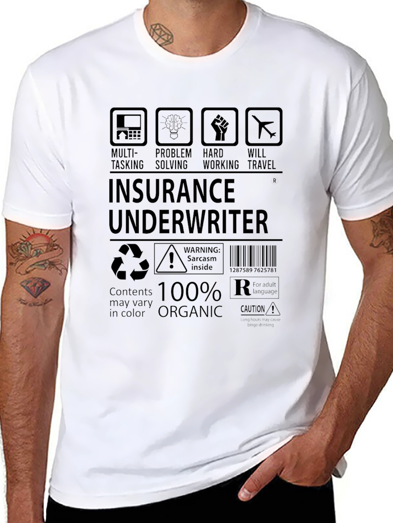 Black Insurance Underwriter 100% Organic Black T-Shirt view 8