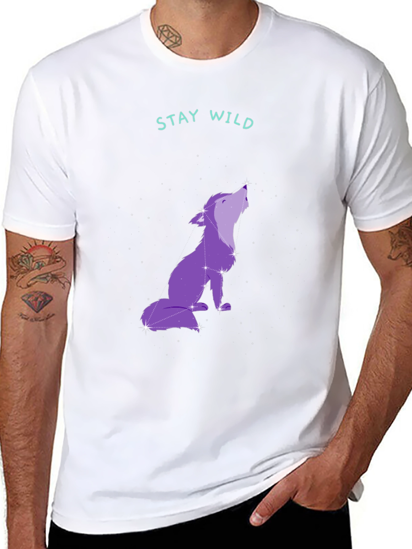 Black Stay Wild Wolf Constellation Graphic Tee - Black view 8