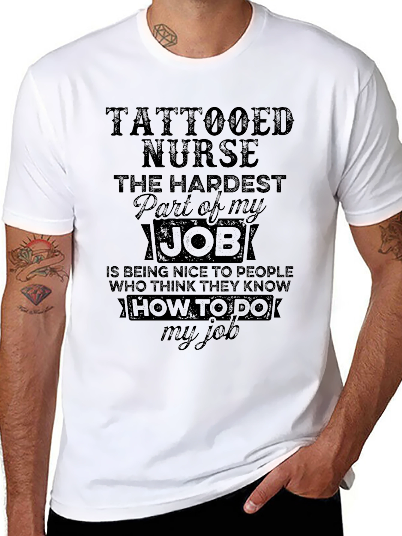 Black Tattooed Nurse T-Shirt - Hardest Part of My Job view 8