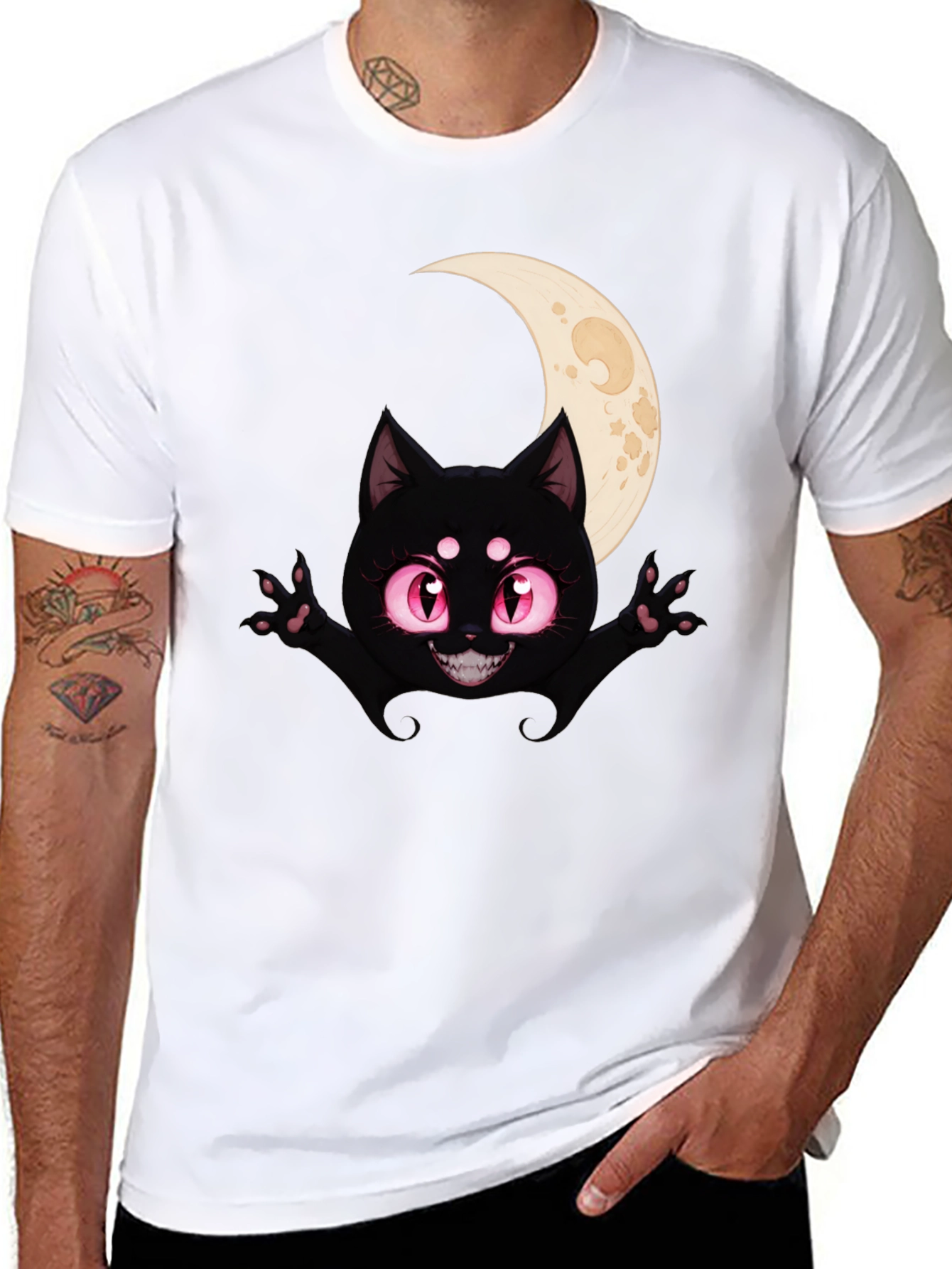 Black Black Cat Moon T-Shirt - Halloween Style view 8