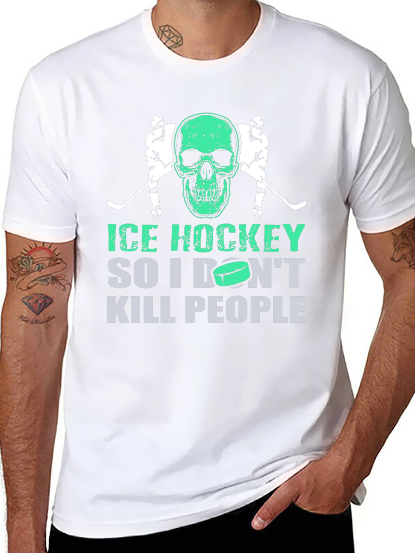 Black Ice Hockey Skull Graphic T-Shirt view 8