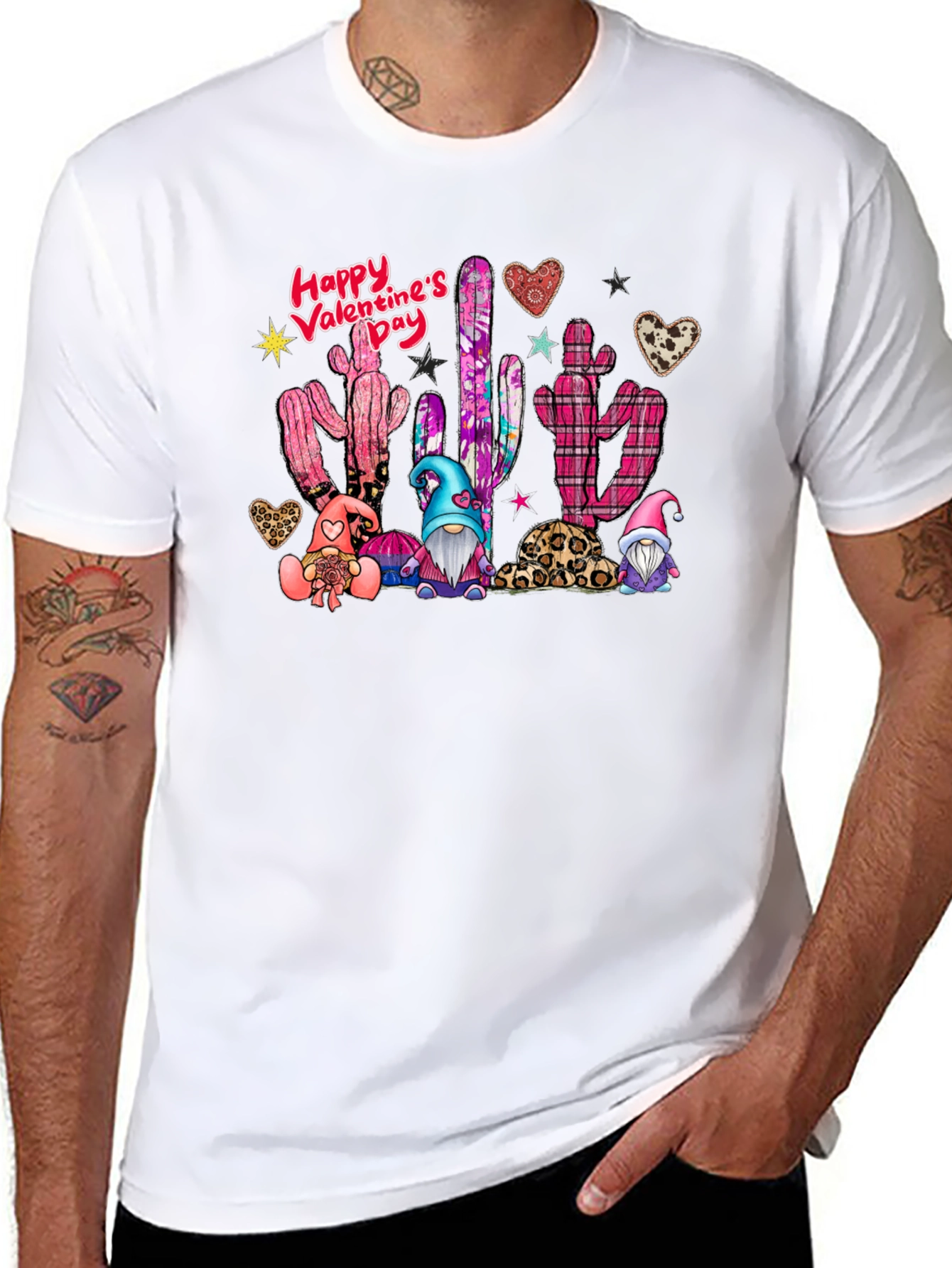 Valentine's Day Cactus Gnomes Black T-Shirt - 8