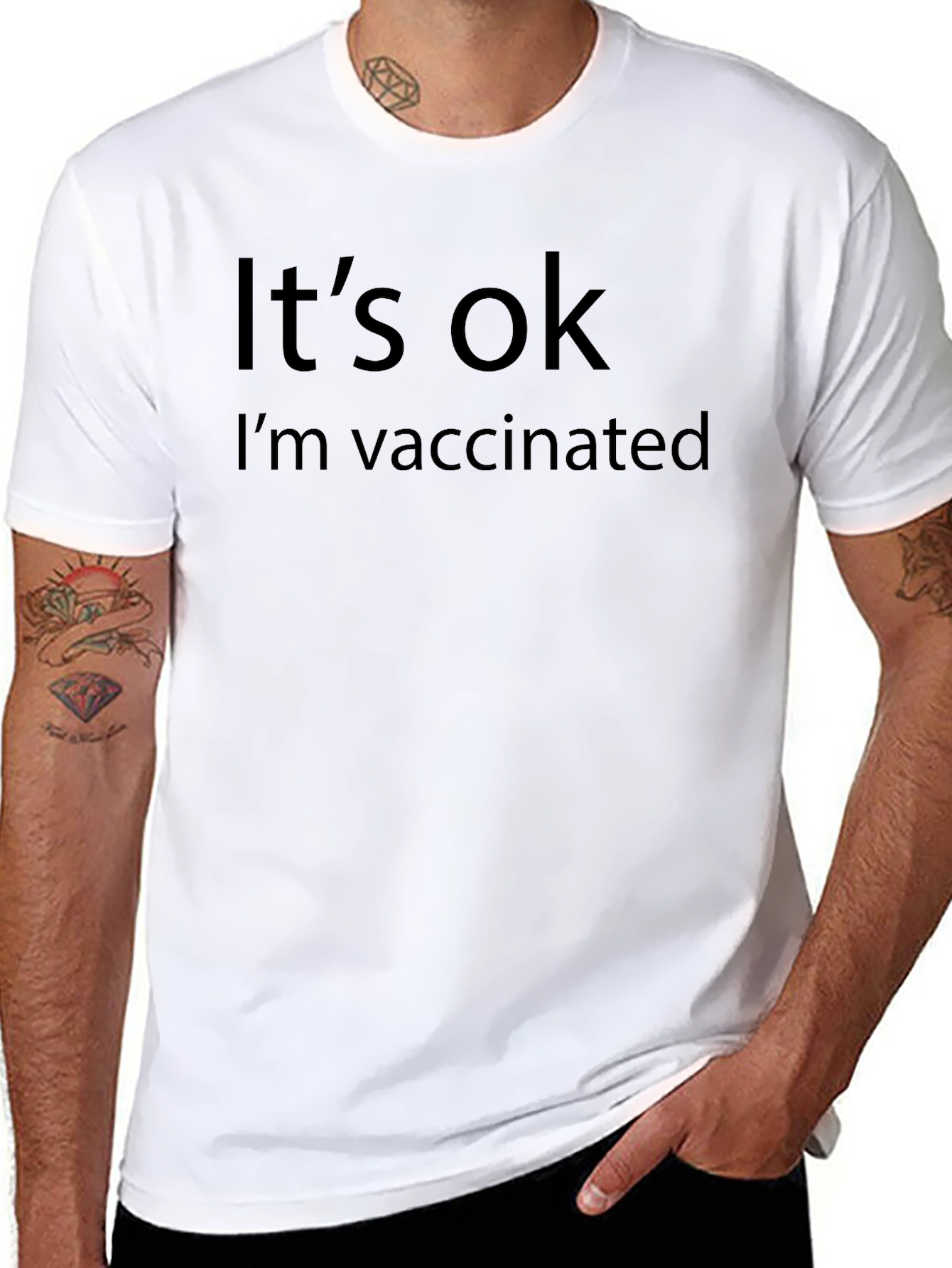 Black It's OK I'm Vaccinated Black T-Shirt view 8
