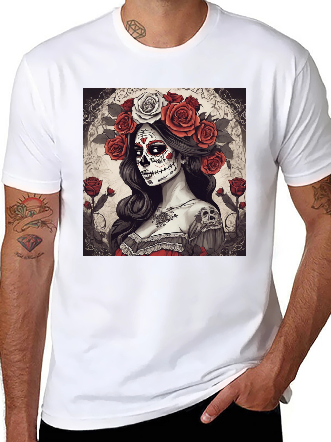 Black Day of the Dead Woman Graphic T-Shirt view 8