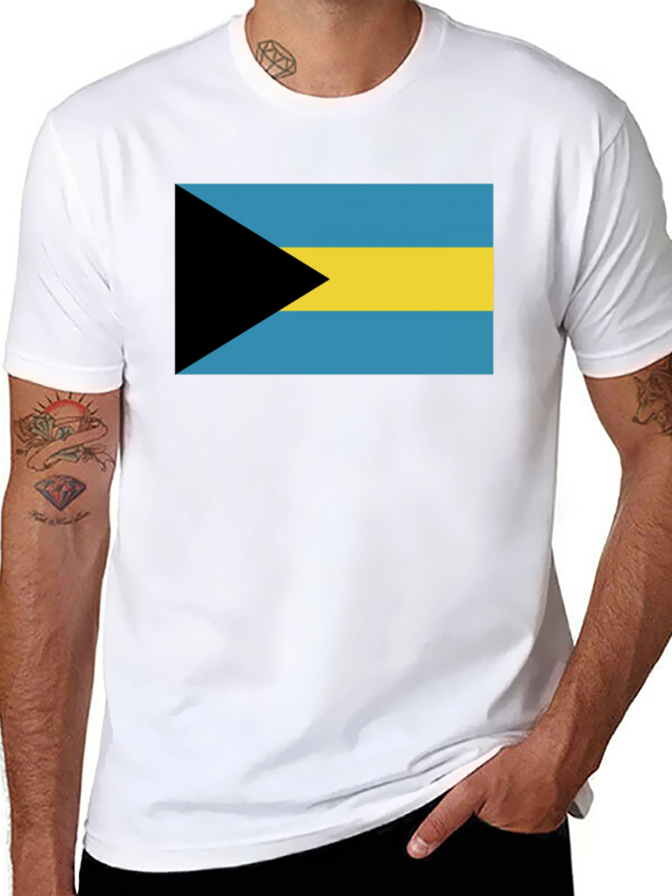 Black Bahamas Flag Graphic Tee - Black Cotton T-Shirt view 8