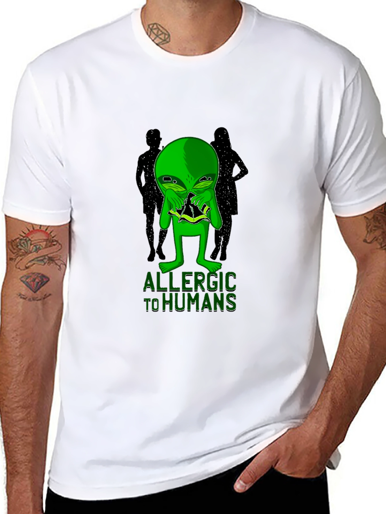 Black Allergic to Humans Alien Graphic T-Shirt view 8