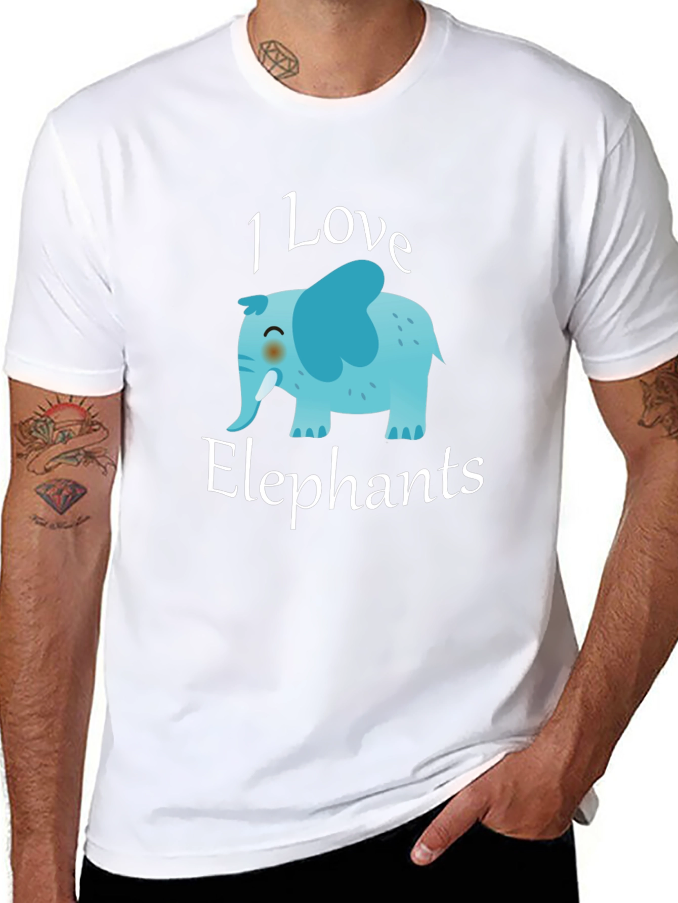 Black I Love Elephants Graphic T-Shirt view 8