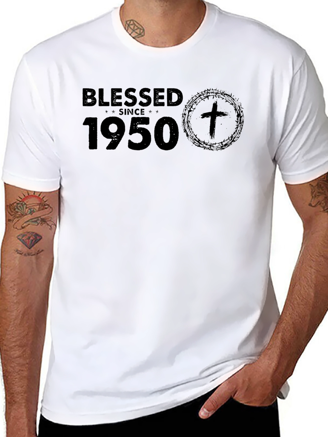 Black Blessed Since 1950 T-Shirt view 8