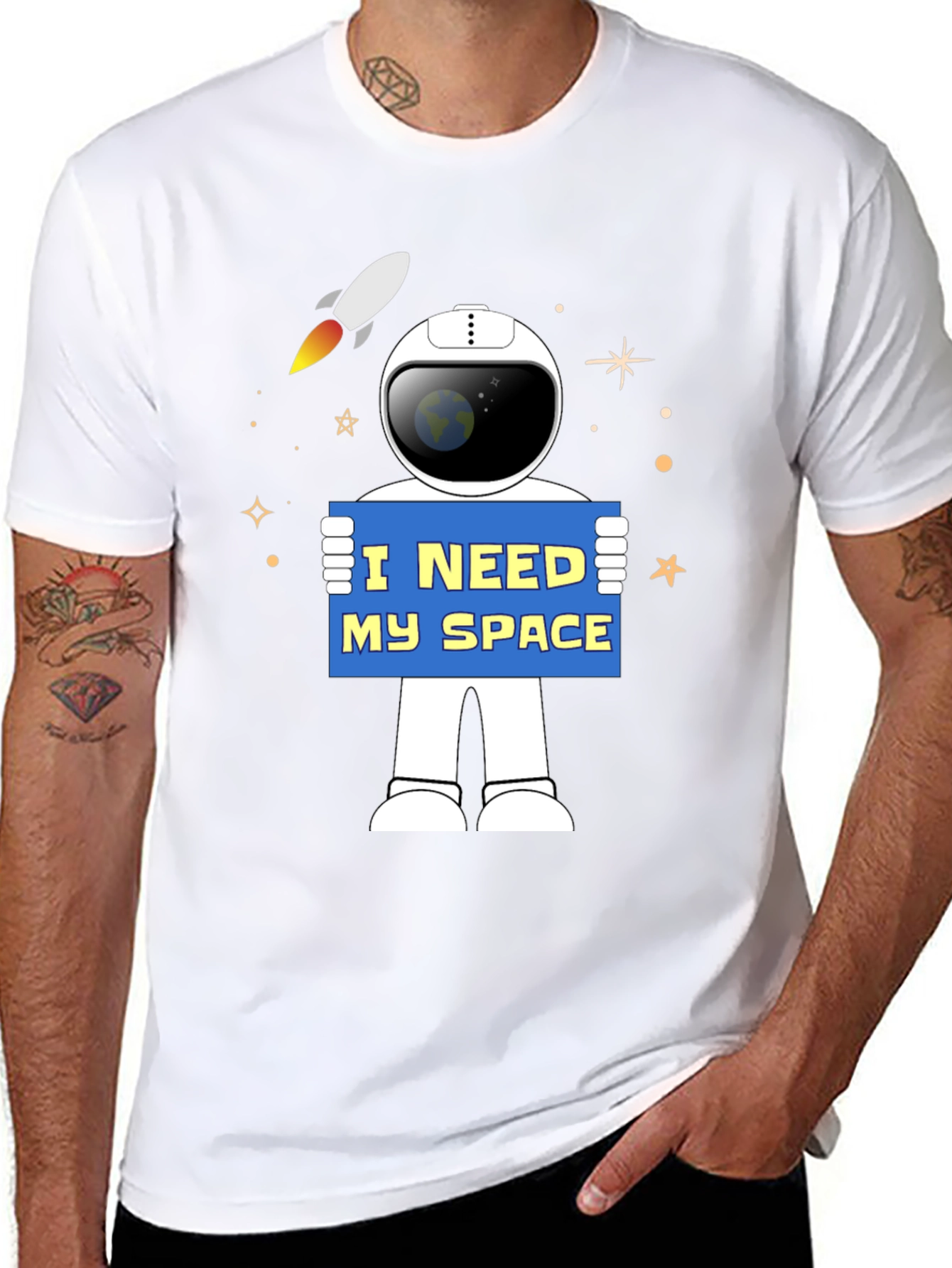 Black I Need My Space Astronaut Graphic T-Shirt view 8