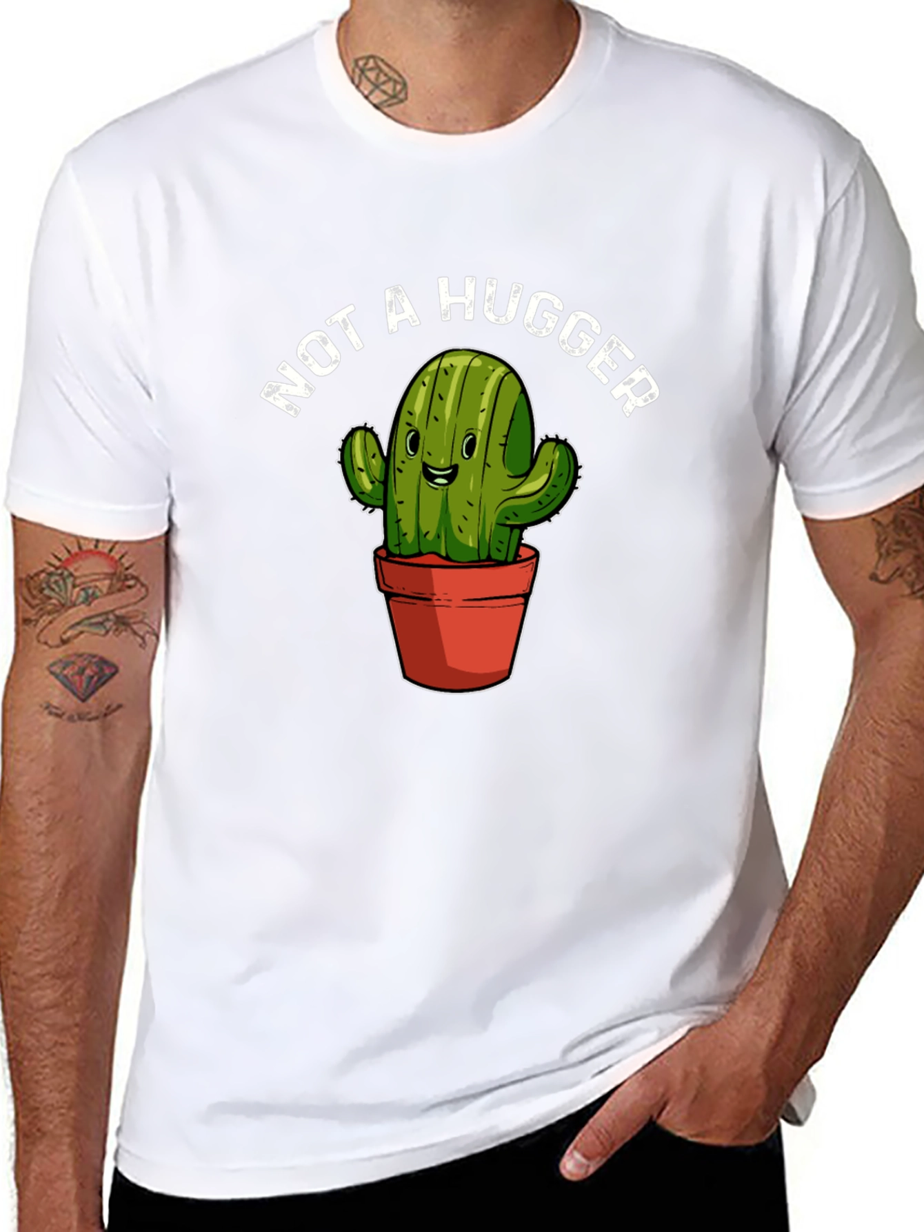 Black Not A Hugger Cactus Graphic T-Shirt view 8