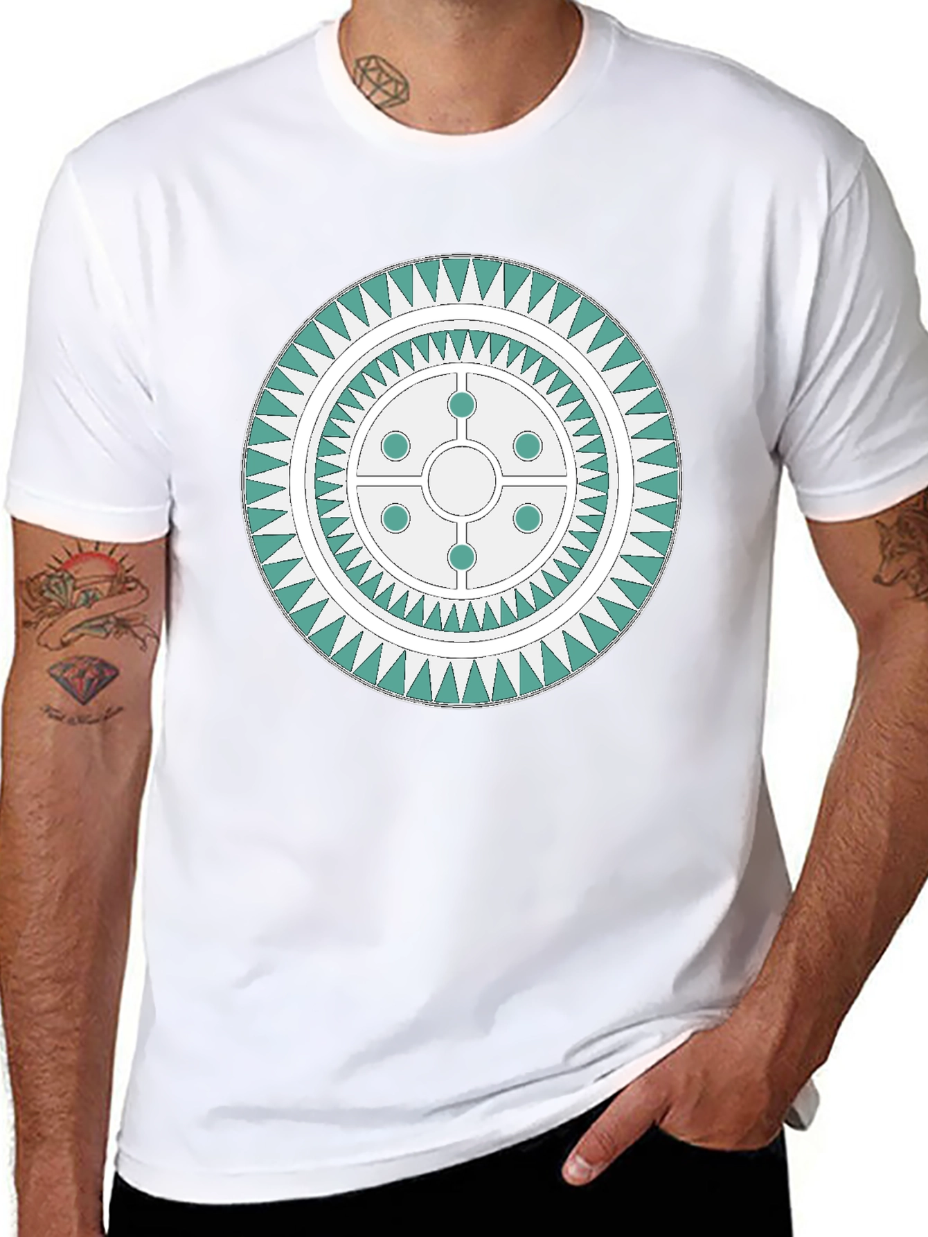 Black Geometric Circle Design Tee view 8