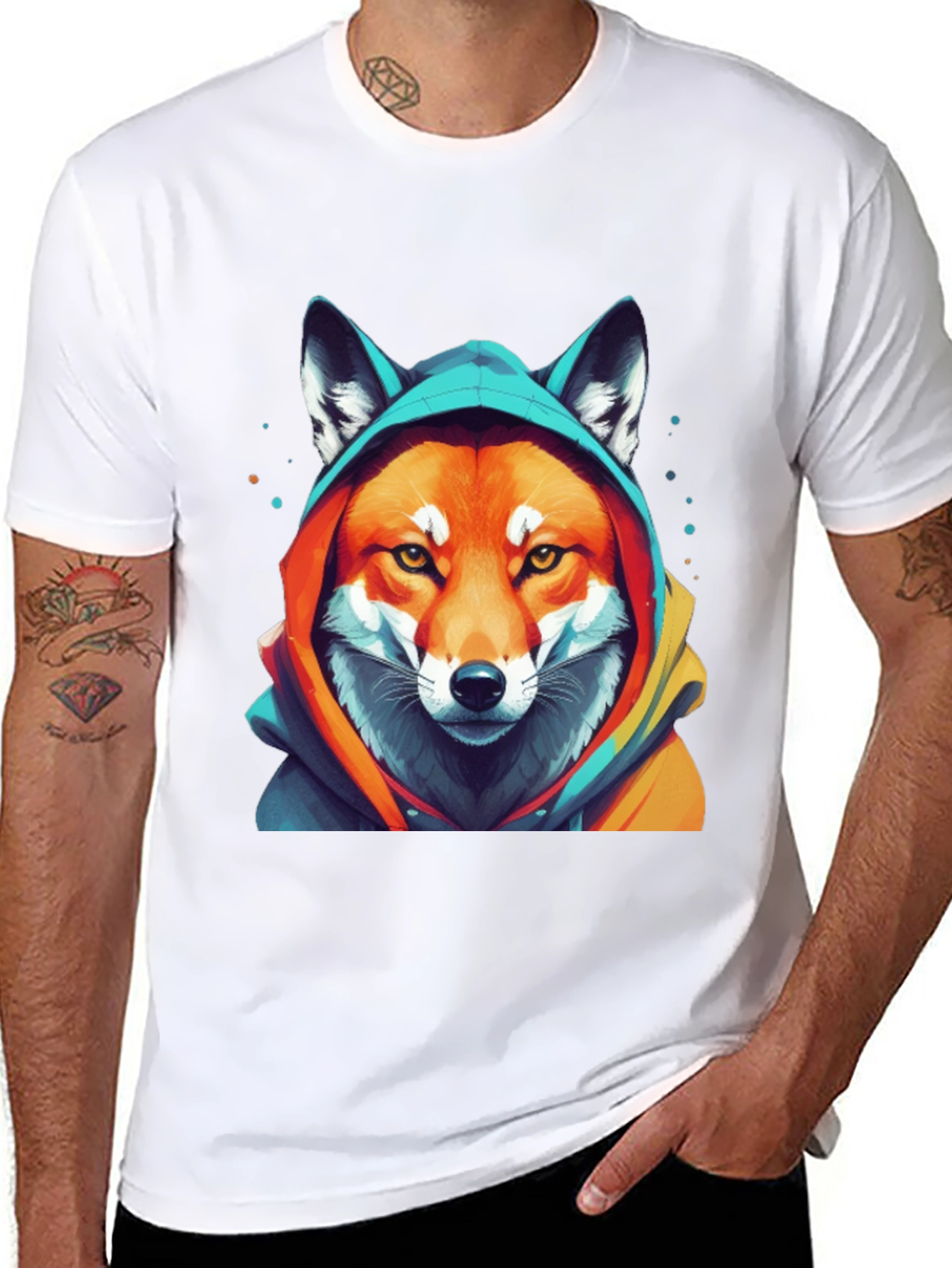 Black Fox in Hoodie Graphic T-Shirt view 8