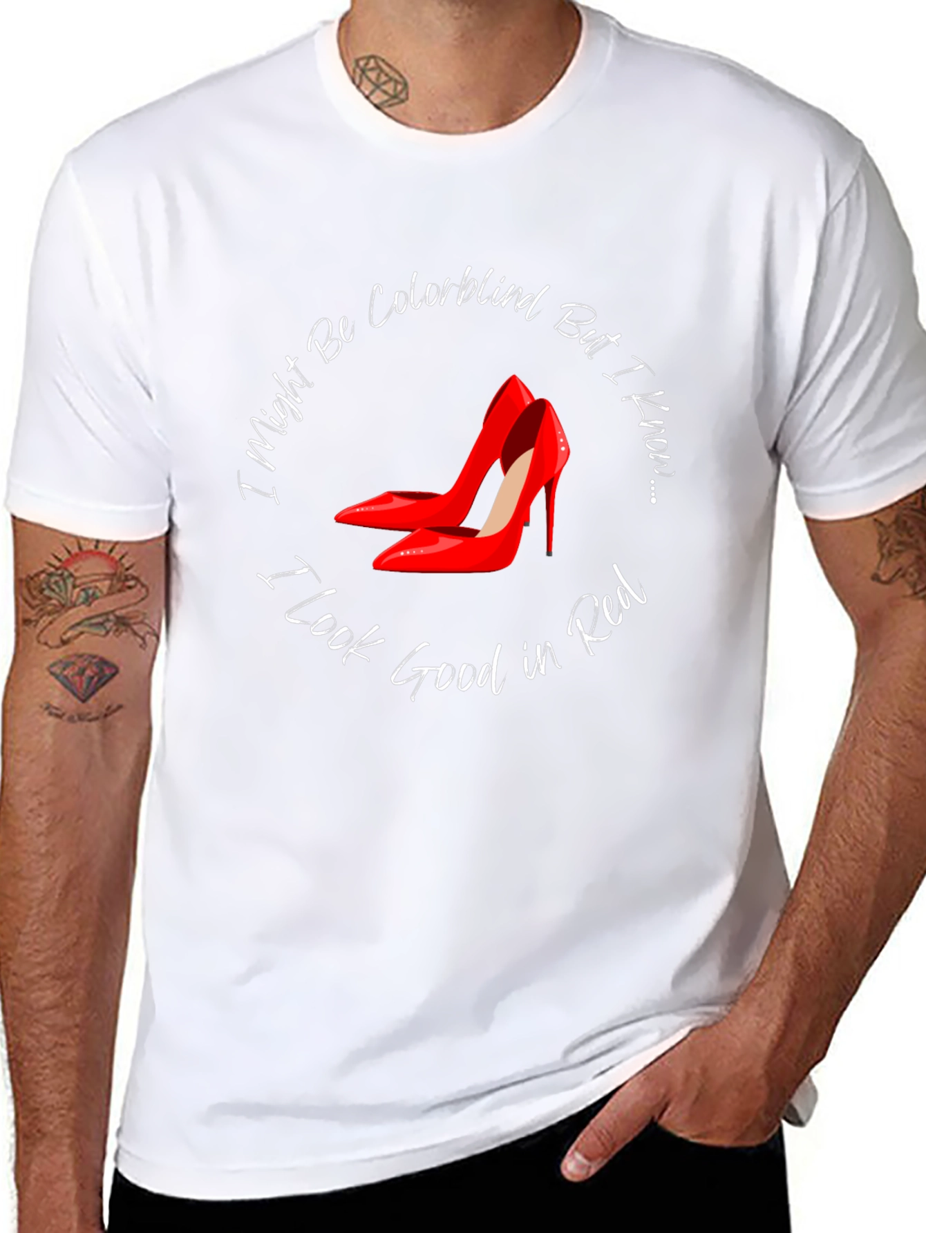 Black Red Heels T-Shirt - Funny Colorblindness Awareness Tee view 8