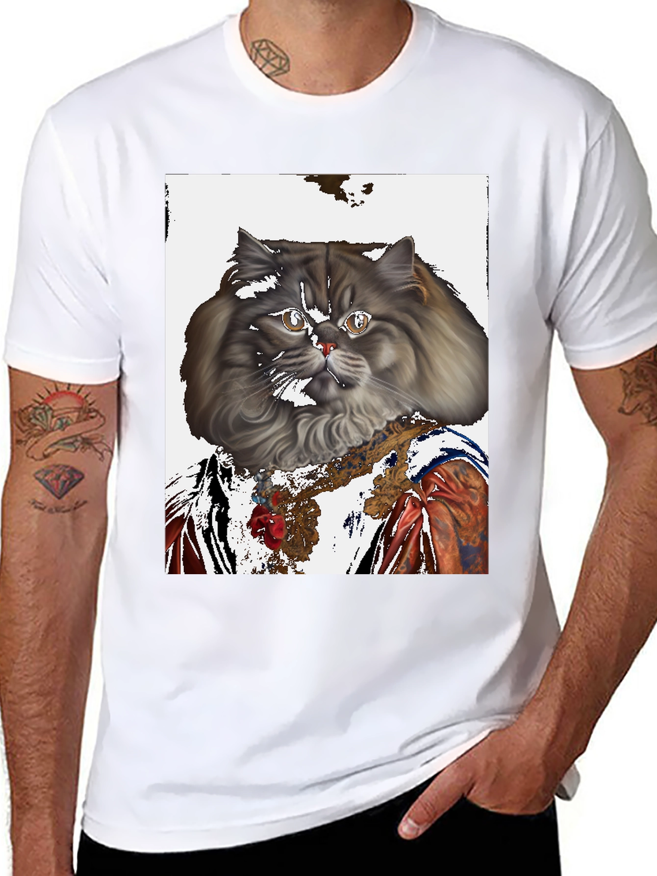 Black Renaissance Cat Graphic T-Shirt view 8